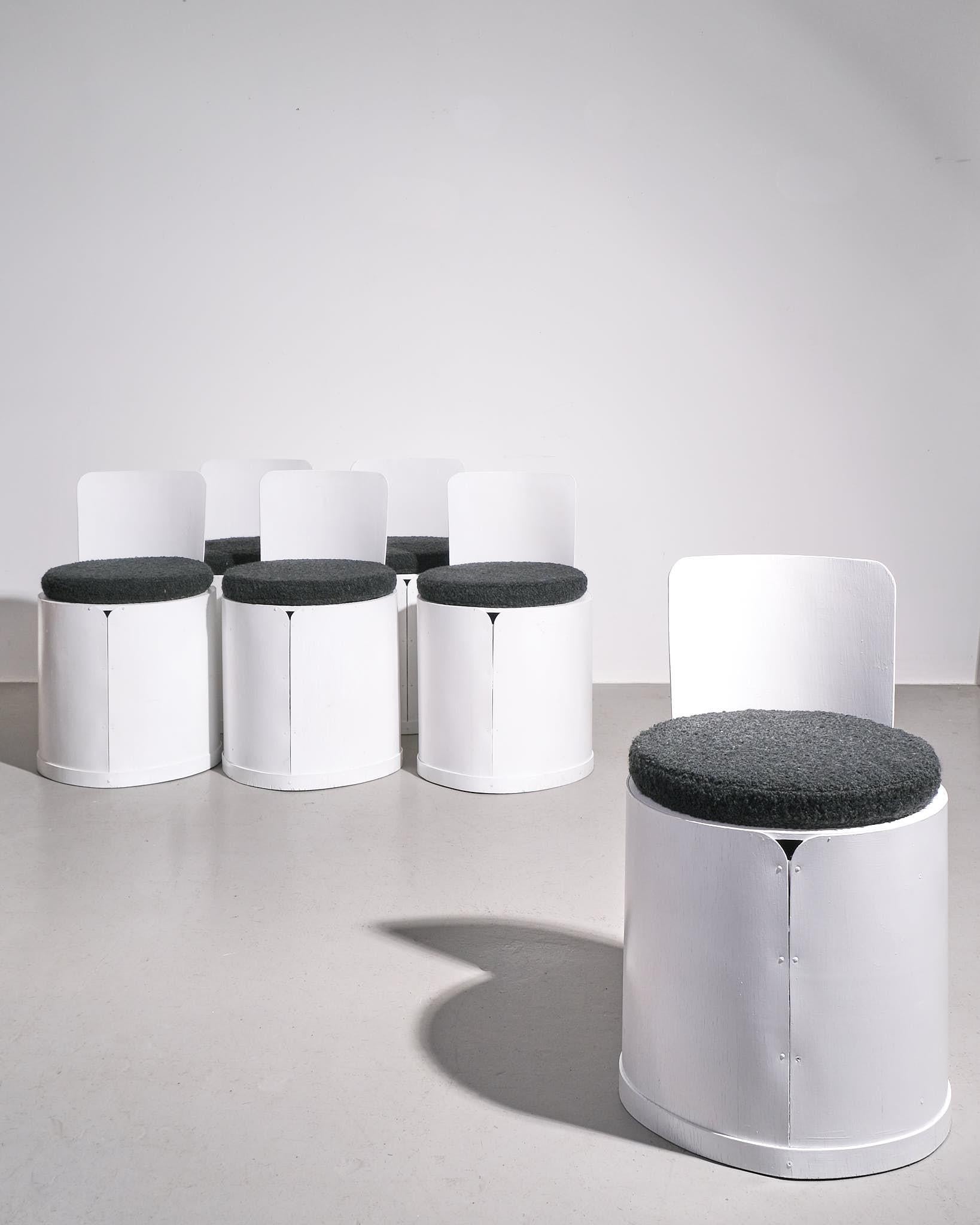 Enamel 1960 Bernard Holdaway Set of Six Tomotom Chairs in White For Sale