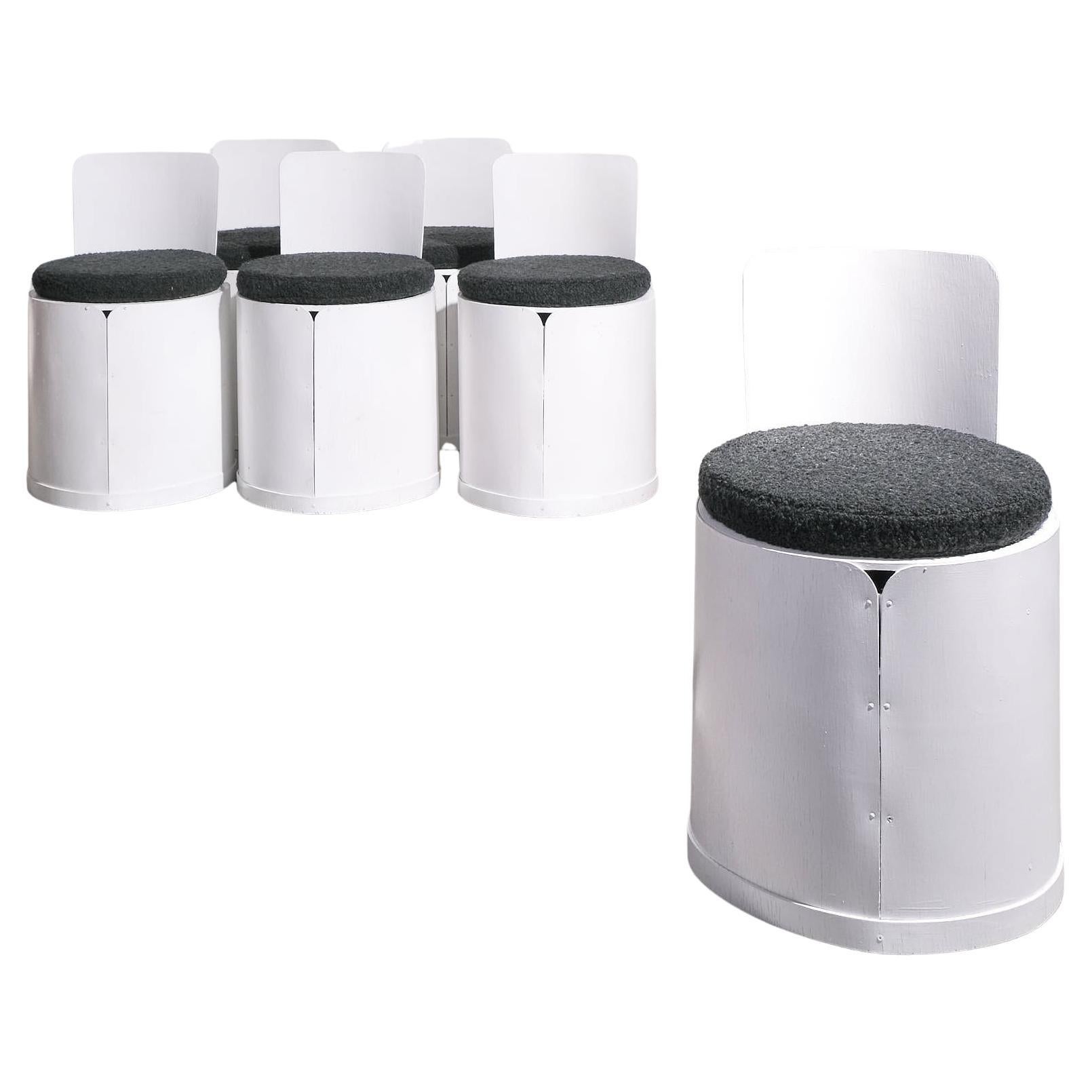 1960 Bernard Holdaway Set of Six Tomotom Chairs in White For Sale