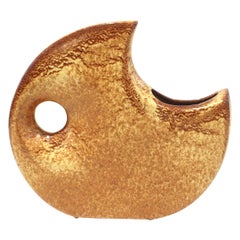 Vase en céramique marron, rouge et beige, sculpture abstraite italienne Bertoncello, 1960