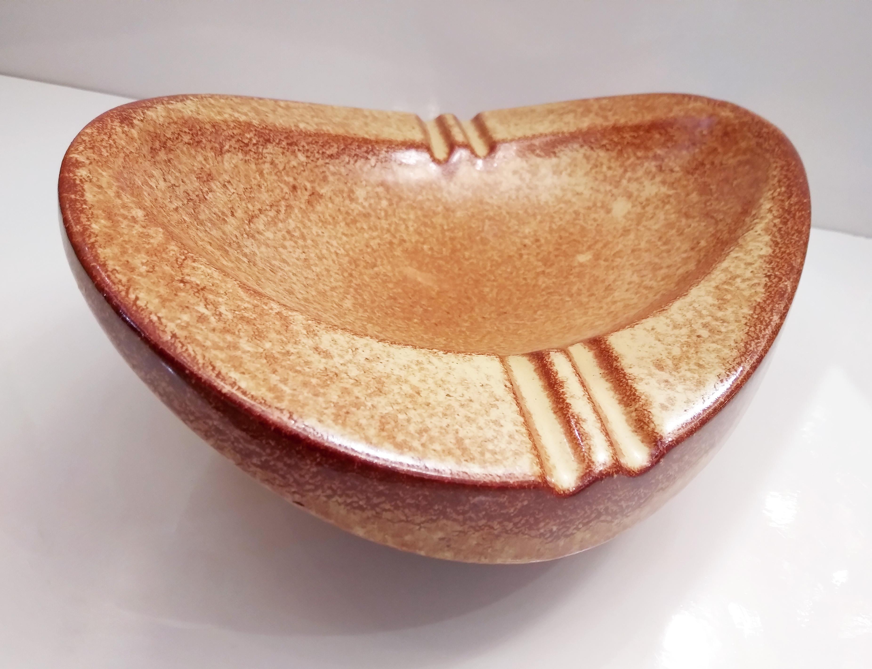 1960 Bertoncello Italian Vintage Brown Red Beige Ceramic Ashtray Bowl/Catch-All For Sale 10