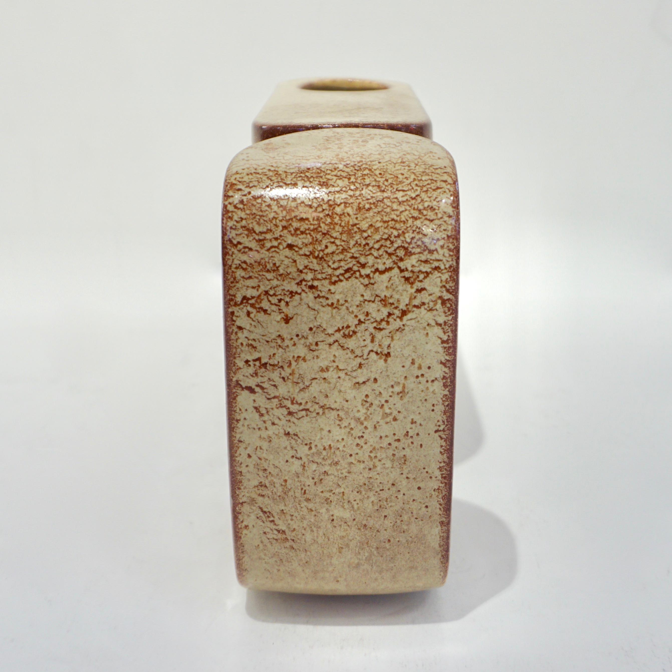 1960 Bertoncello Italian Vintage Ceramic Abstract Sculpture Beige Cubist Vase In Excellent Condition In New York, NY