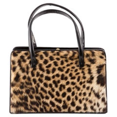 1960 Black Leather and Print Leopard Handbag Bag 