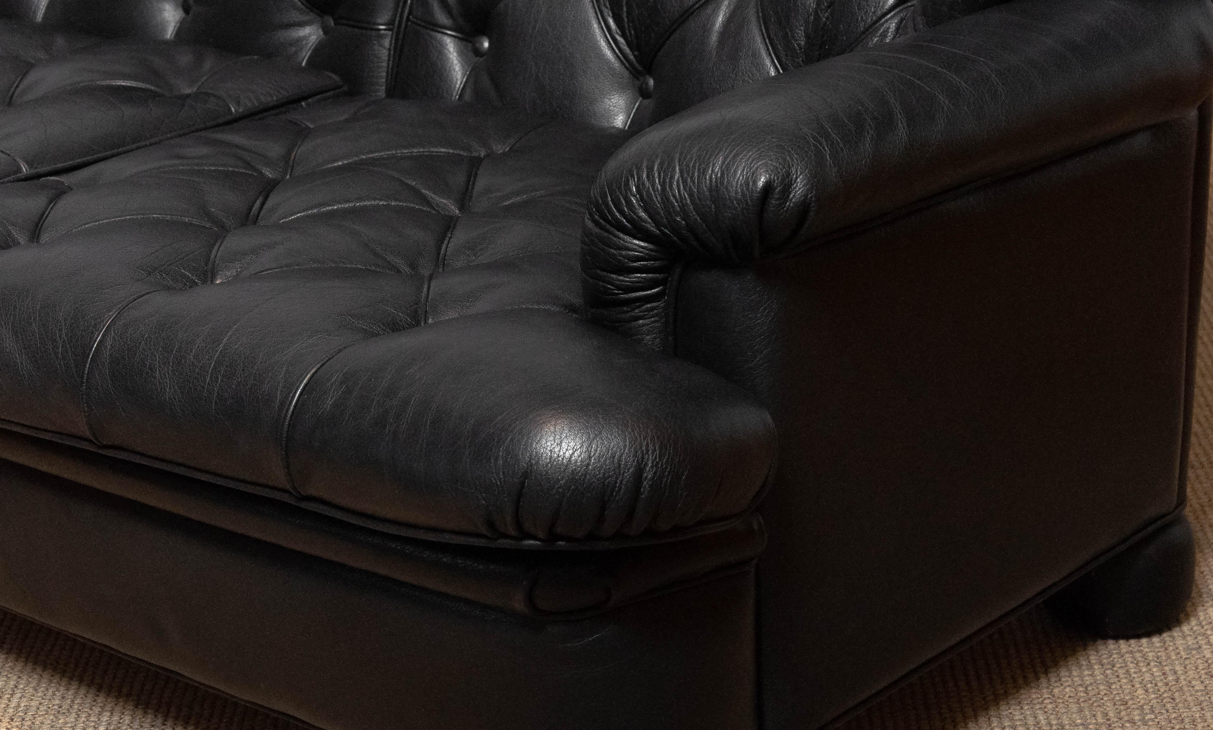 Swedish 1960 Black Leather Chesterfield Model 'Jupiter' Three Seater Sofa by Arne Norell For Sale
