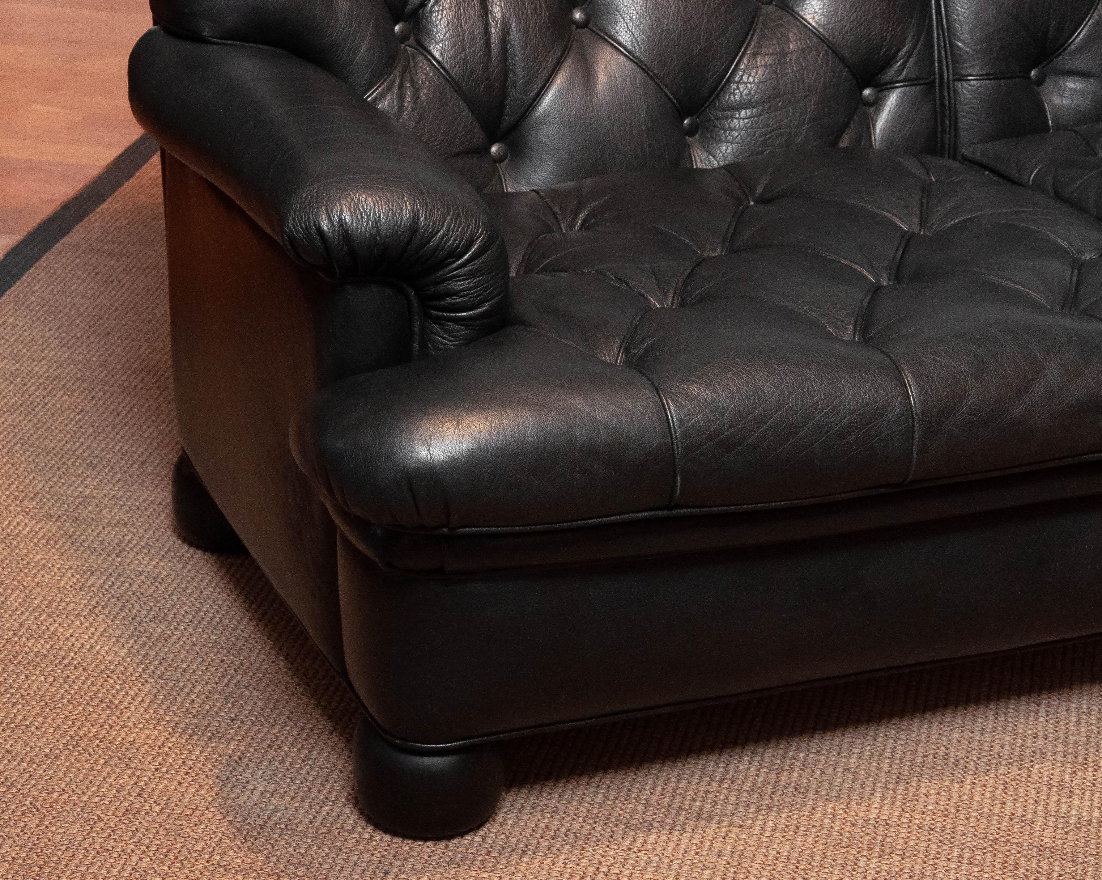 1960 Black Leather Chesterfield Model 'Jupiter' Three Seater Sofa by Arne Norell For Sale 3