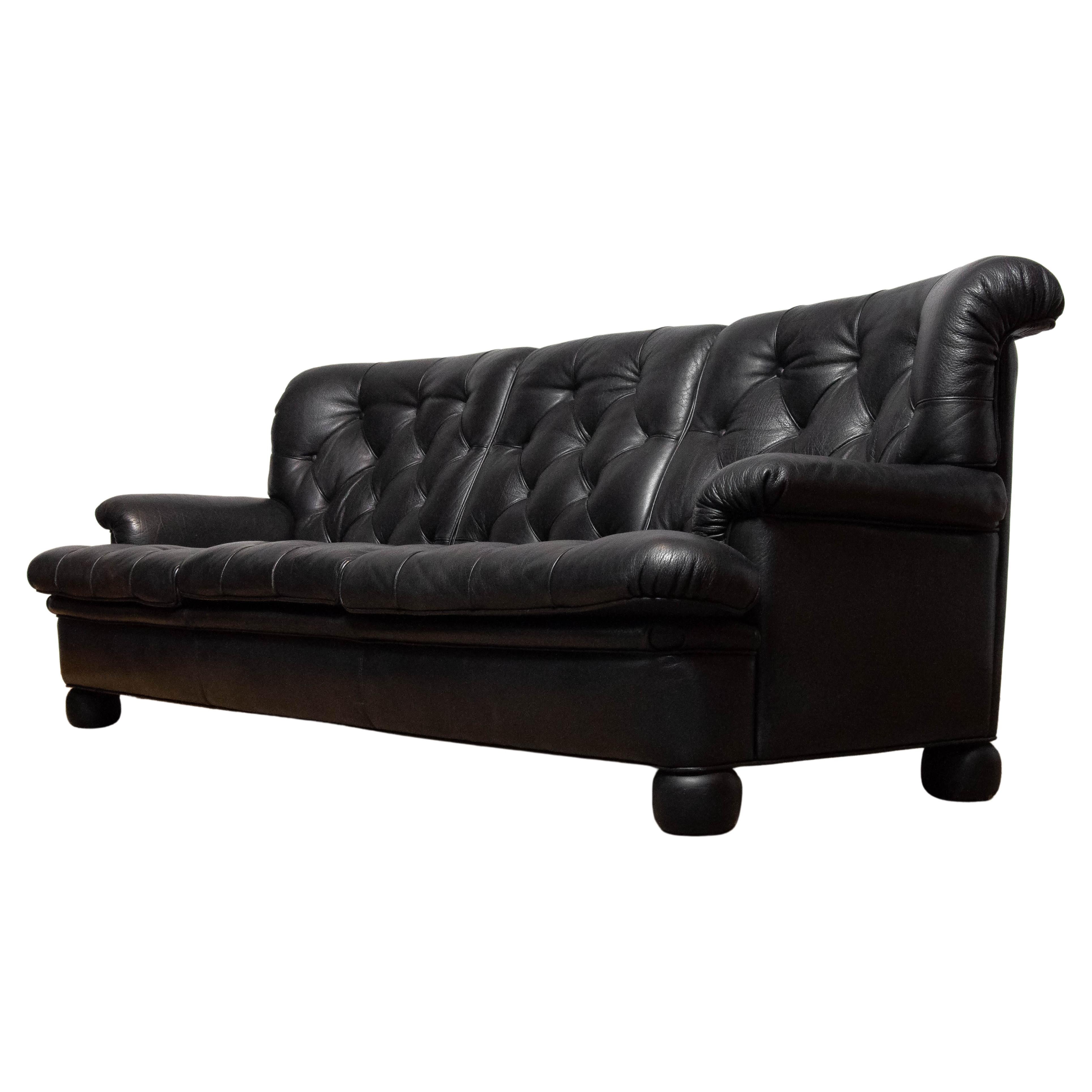 1960 Black Leather Chesterfield Model 'Jupiter' Three Seater Sofa by Arne Norell For Sale