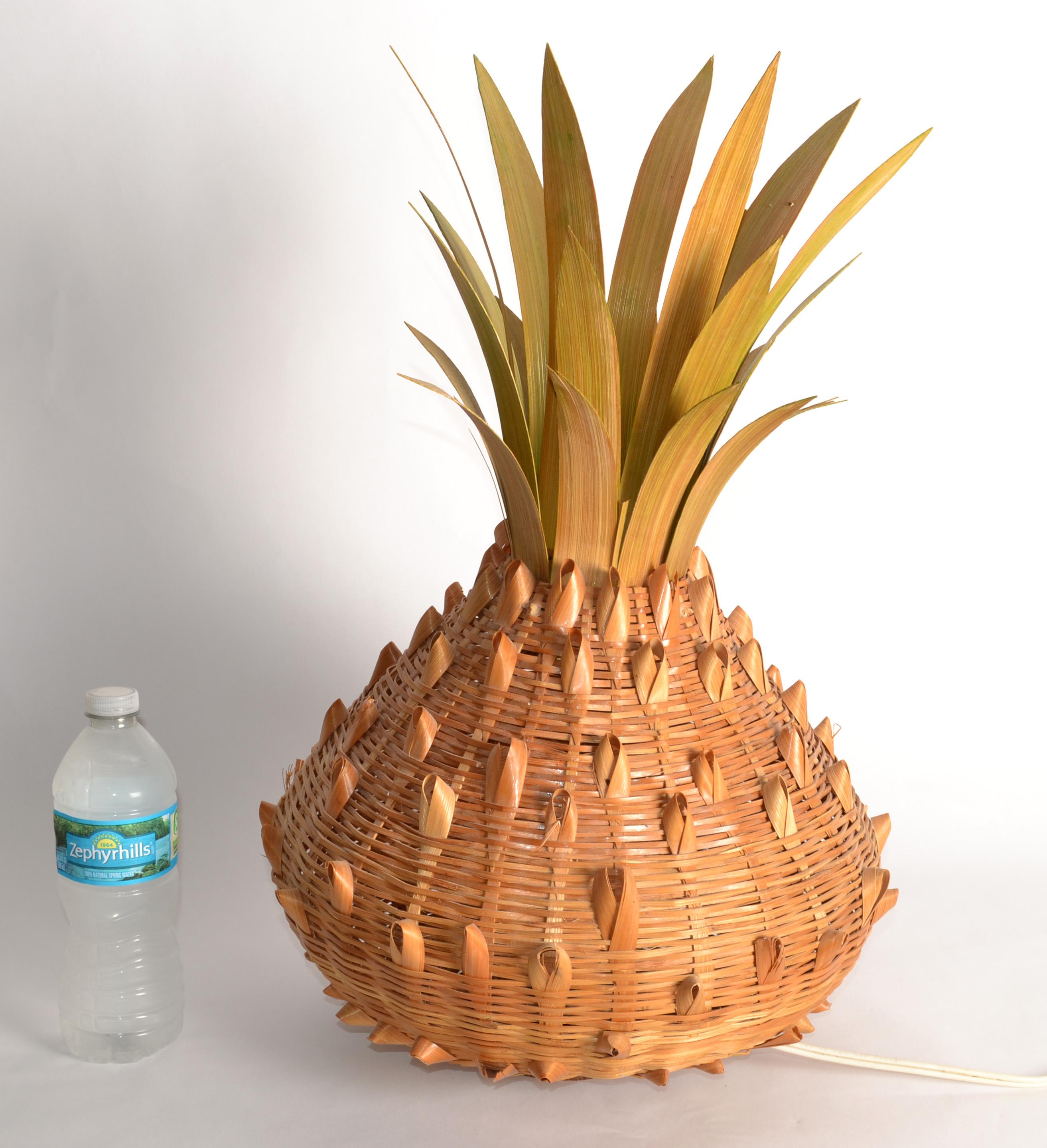 1960 Bohemian Handmade Rattan Cane Wood Pineapple Tischlampe Mid-Century Modern im Angebot 2