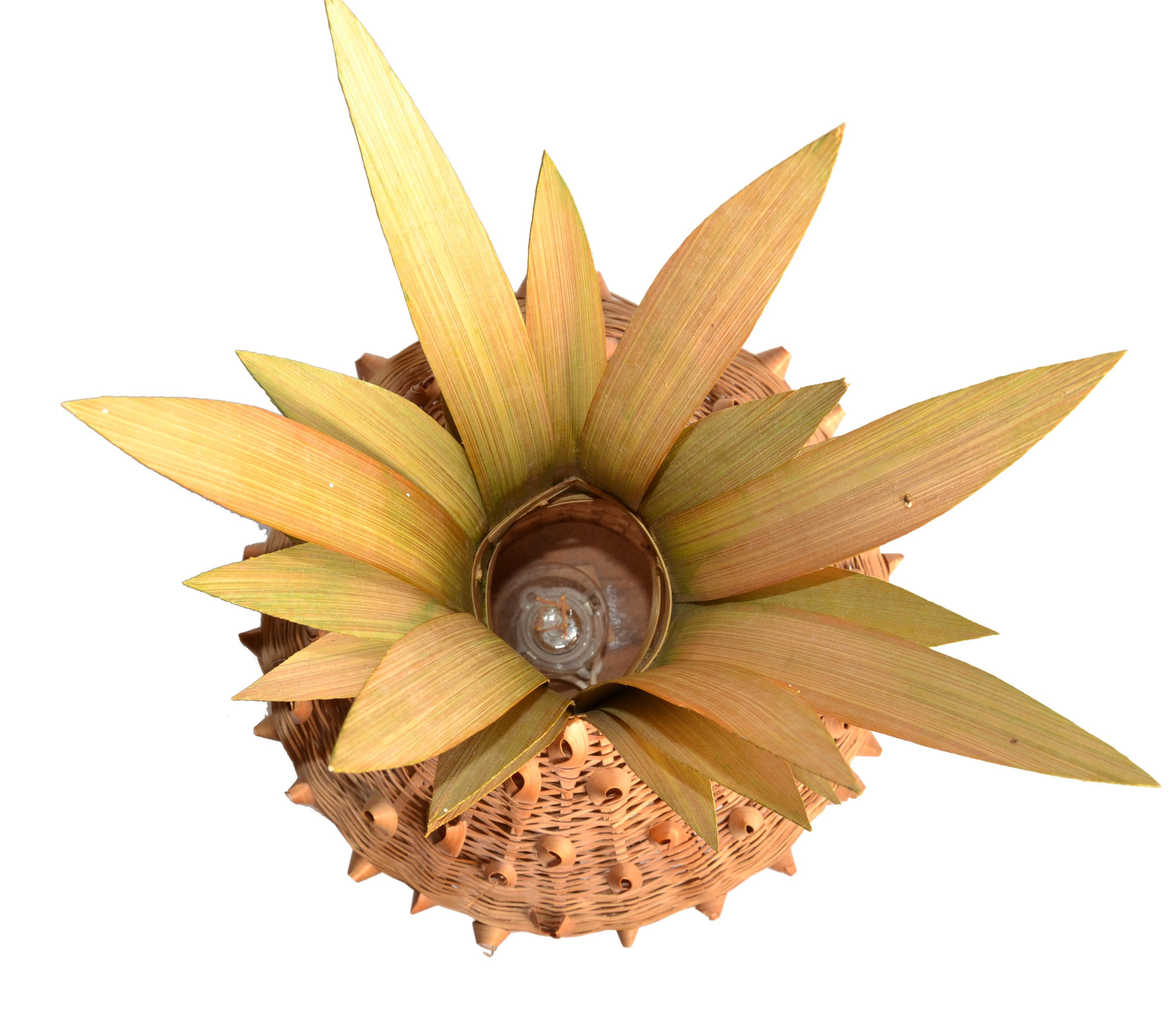 1960 Bohemian Handmade Rattan Cane Wood Pineapple Tischlampe Mid-Century Modern im Angebot 4