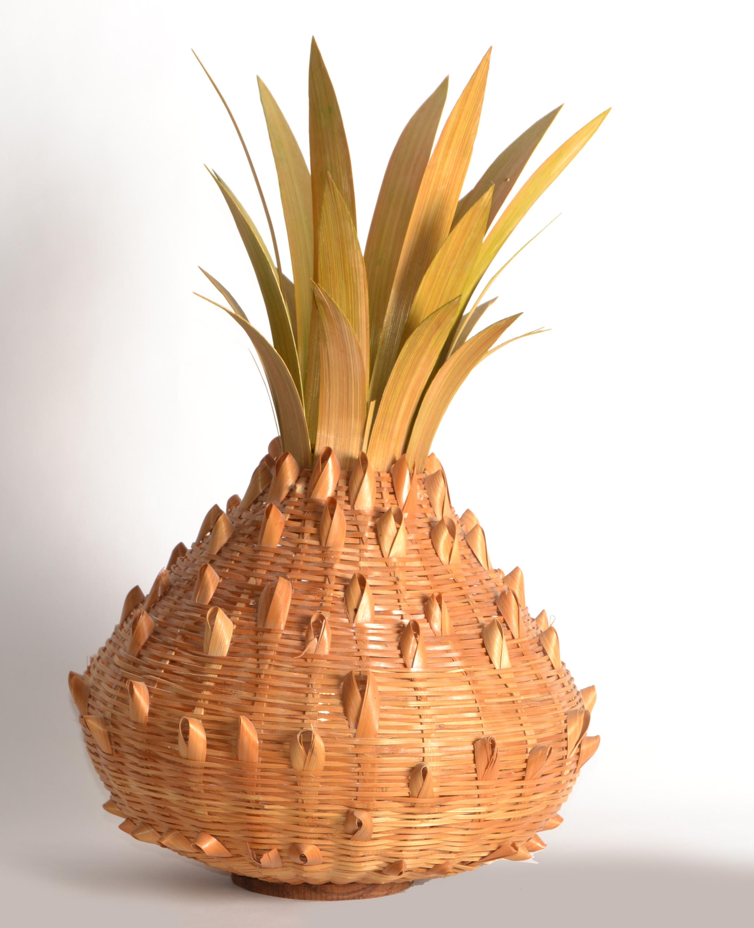1960 Bohemian Handmade Rattan Cane Wood Pineapple Tischlampe Mid-Century Modern (Moderne der Mitte des Jahrhunderts) im Angebot