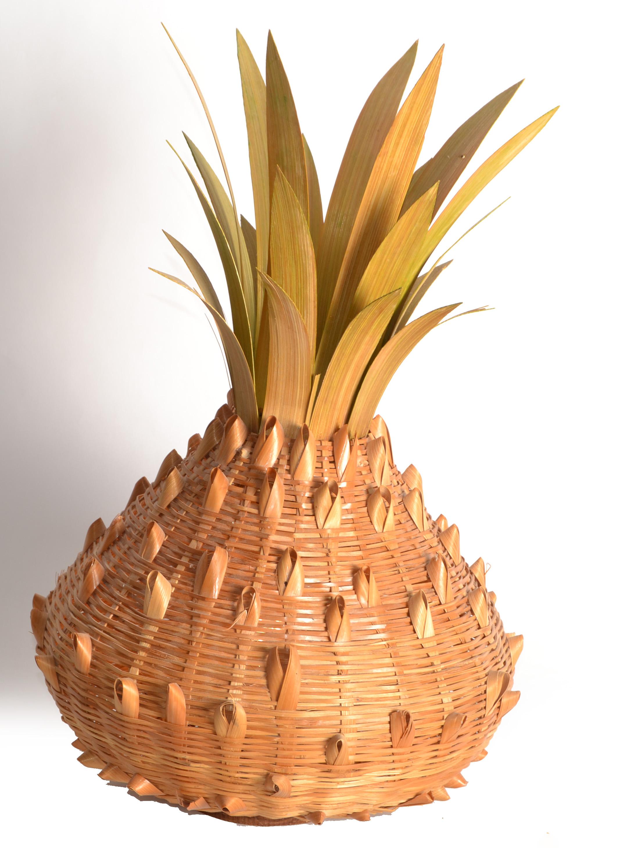 1960 Bohemian Handmade Rattan Cane Wood Pineapple Tischlampe Mid-Century Modern (Handgefertigt) im Angebot