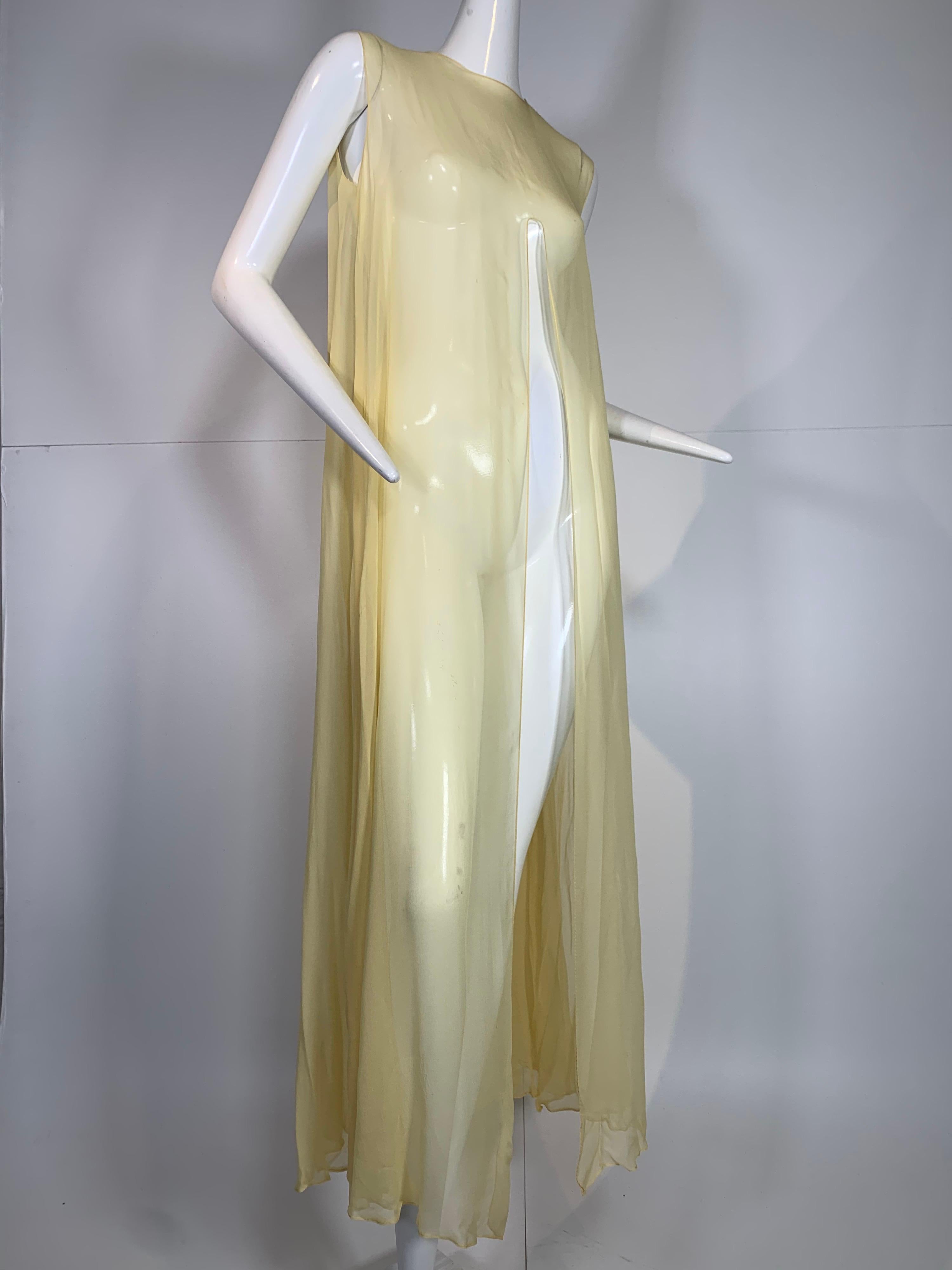 1960 Bonwit Teller Pale Yellow Silk Chiffon Column & Overlay Gown  For Sale 4