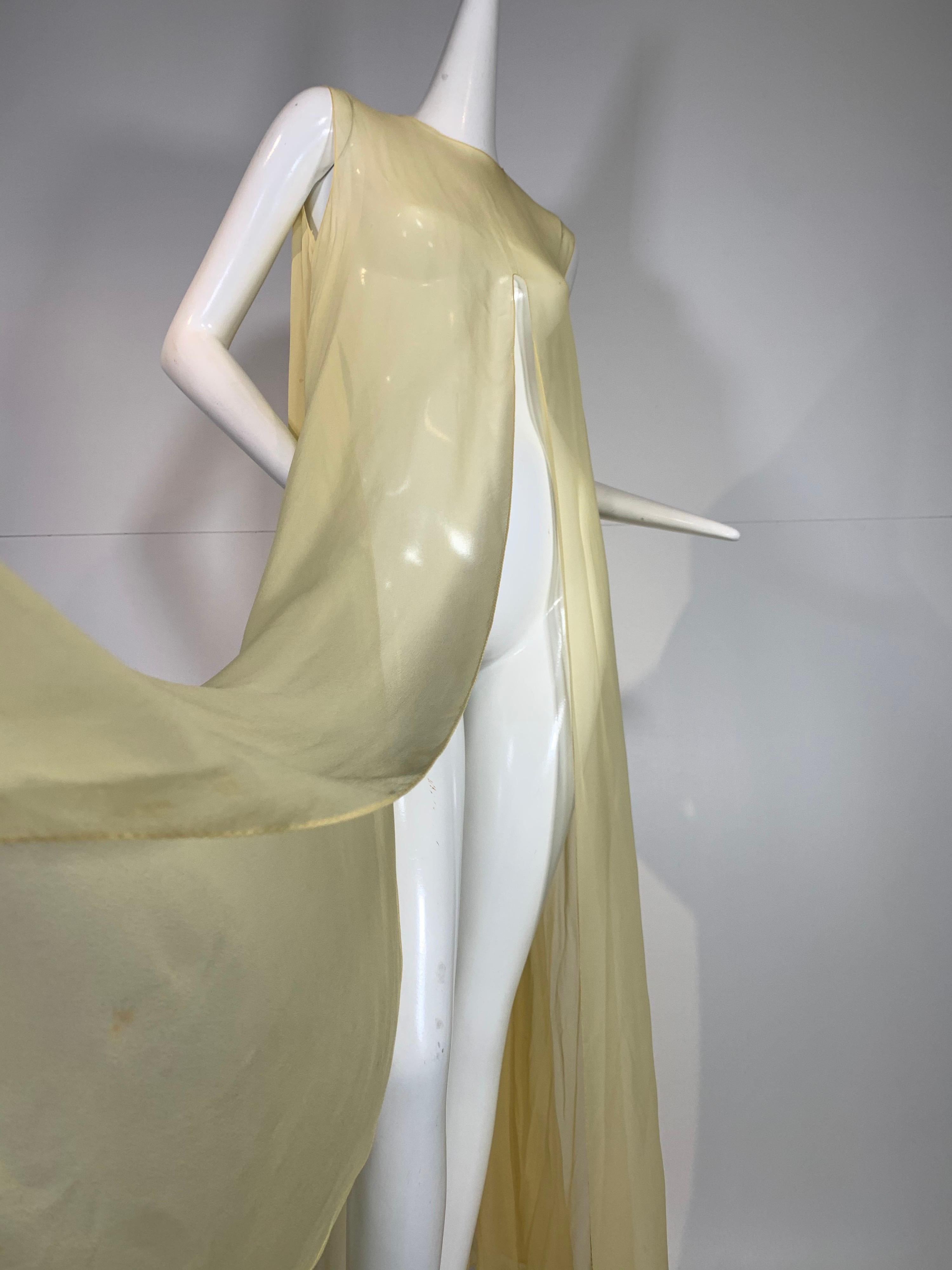 1960 Bonwit Teller Pale Yellow Silk Chiffon Column & Overlay Gown  For Sale 5