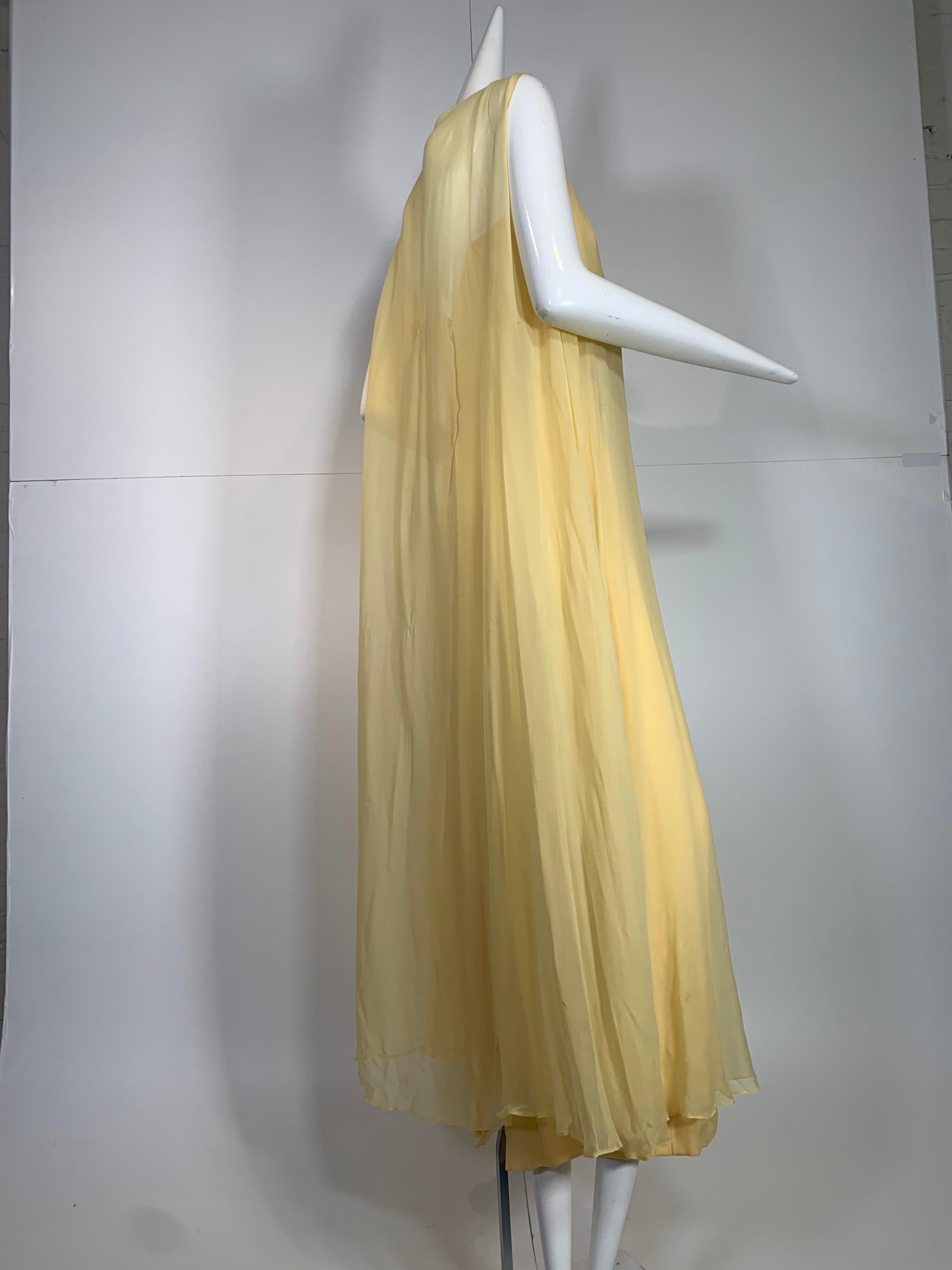 1960 Bonwit Teller Pale Yellow Silk Chiffon Column & Overlay Gown  For Sale 1