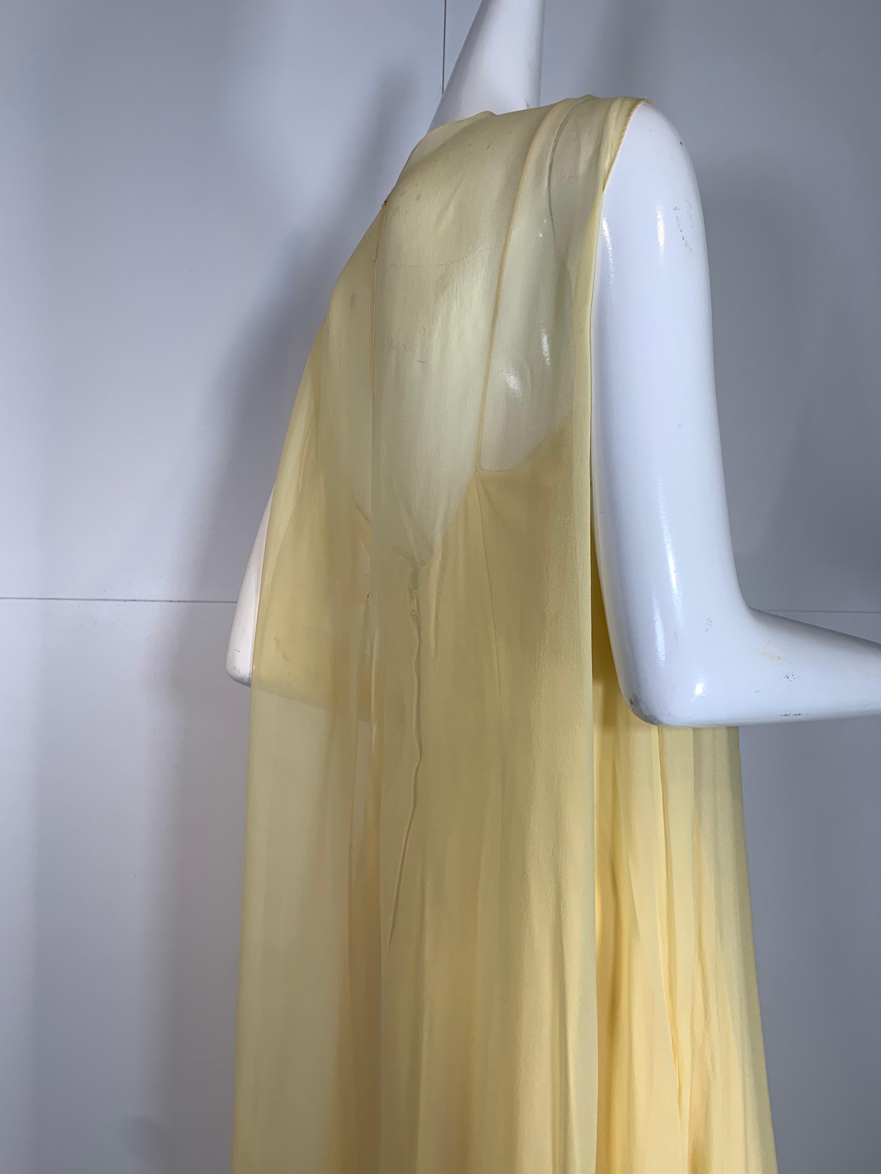 1960 Bonwit Teller Pale Yellow Silk Chiffon Column & Overlay Gown  For Sale 2