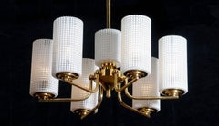 1960 Brass and Glass Chandelier or Pendant by Carl Fagerlund for Orrefors Sweden