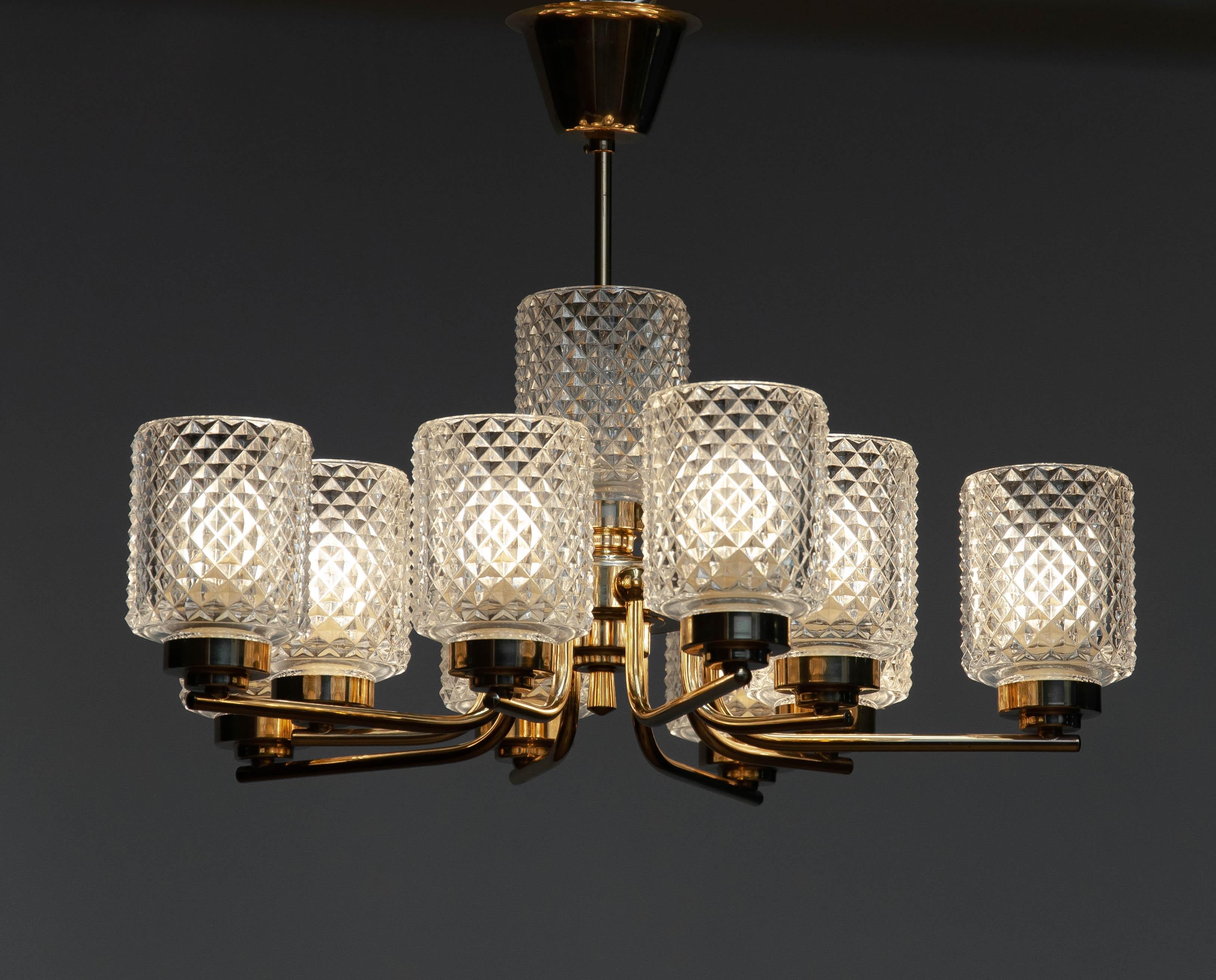 Mid-20th Century 1960 Brass and Glass Chandelier or Pendant by Carl Fagerlund for Orrefors Sweden
