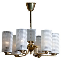 1960 Kronleuchter oder Hängeleuchte aus Messing und Glas von Carl Fagerlund für Orrefors Schweden