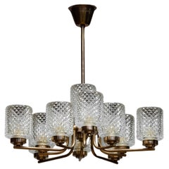 Brass and Glass Chandelier or Pendant by Carl Fagerlund for Orrefors Sweden 1960