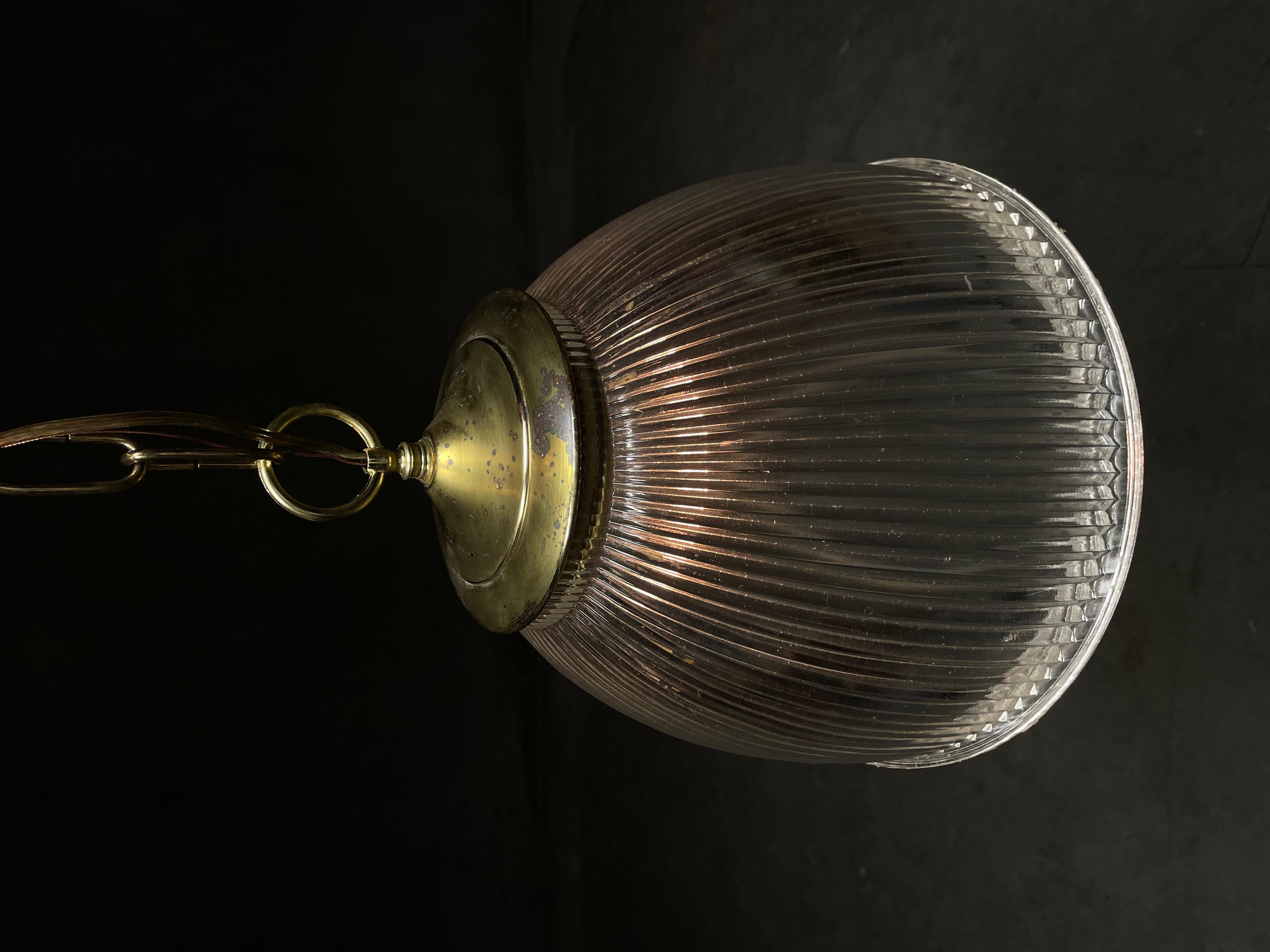 1960 brass holophane pendant lights For Sale 3