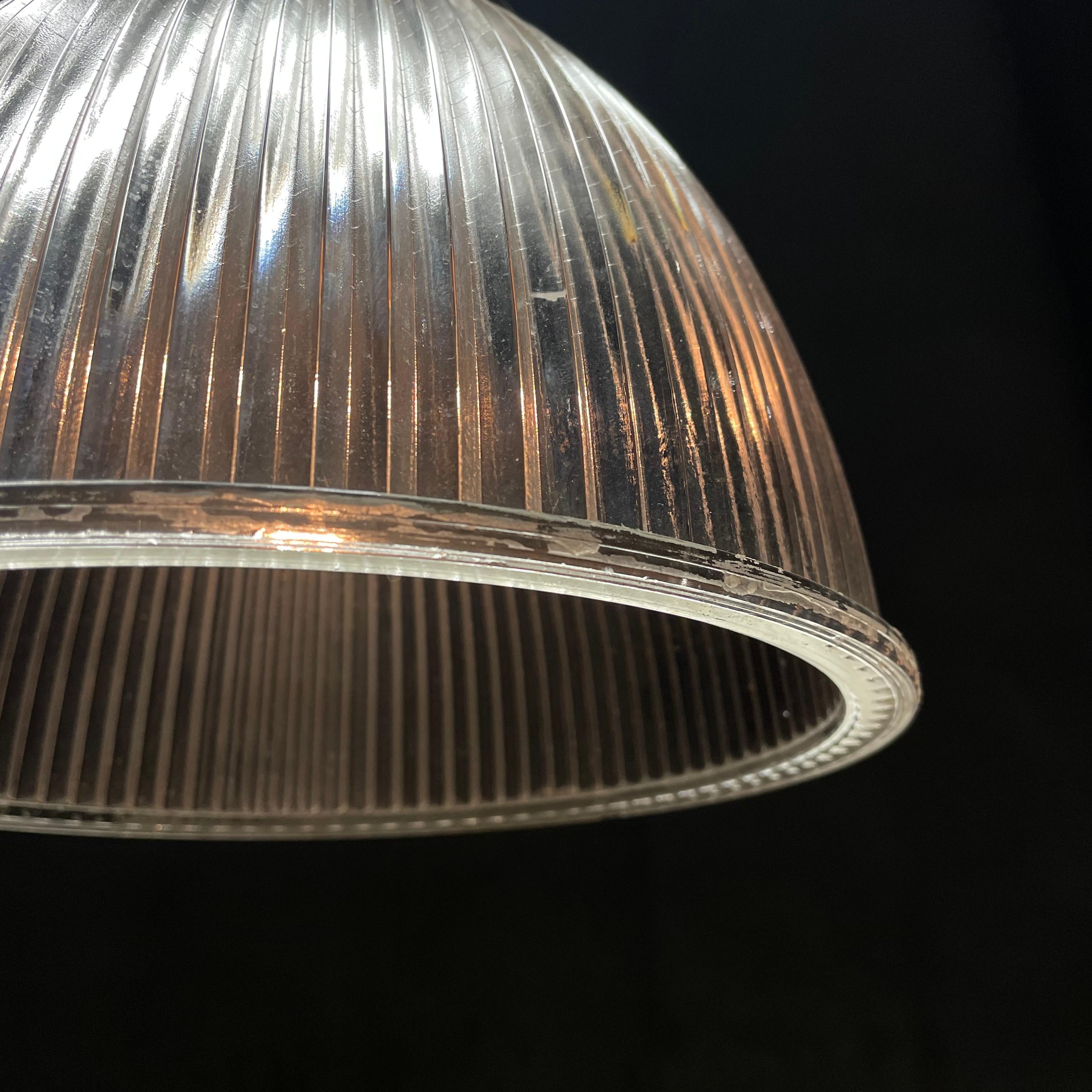 Industrial 1960 brass holophane pendant lights For Sale