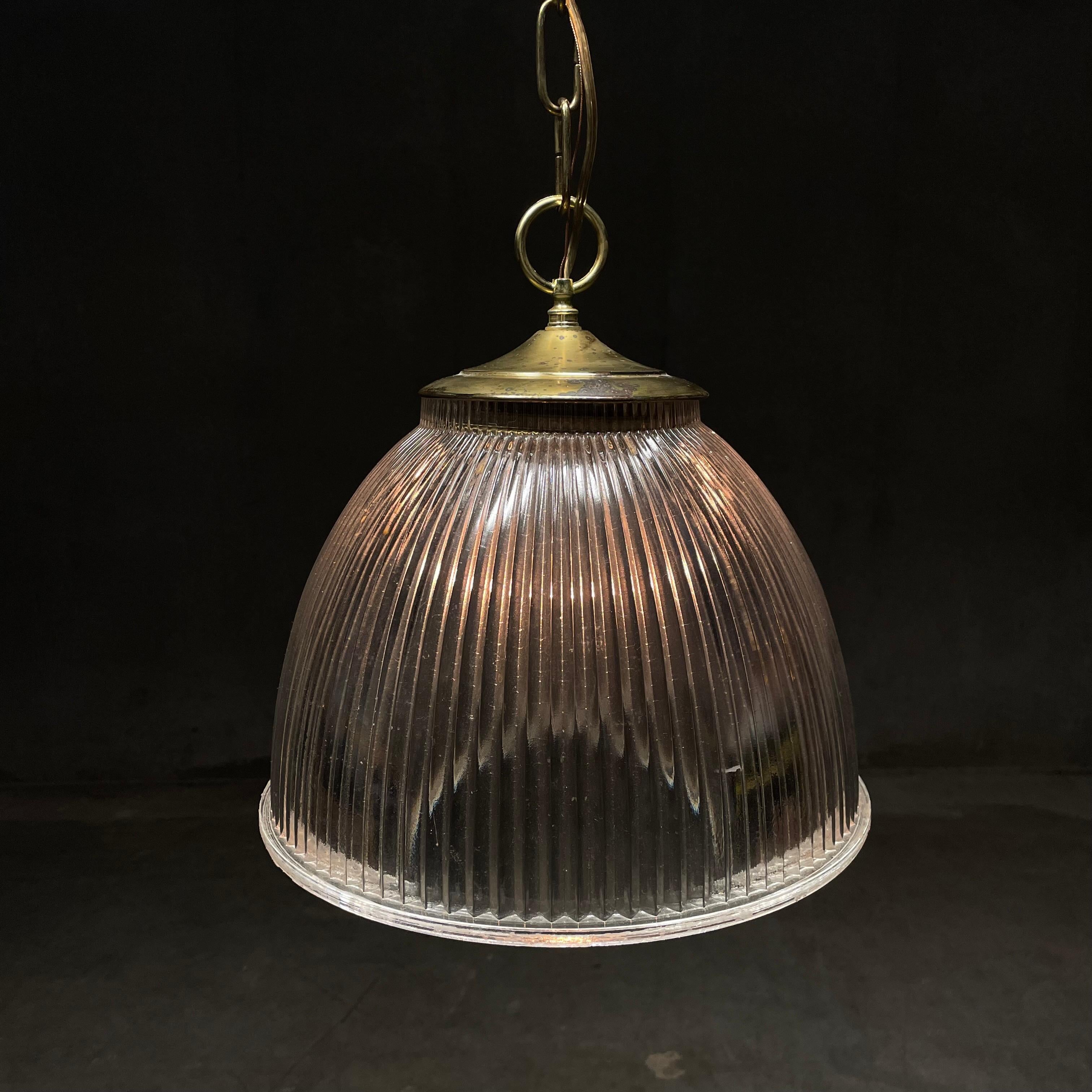 American 1960 brass holophane pendant lights  For Sale