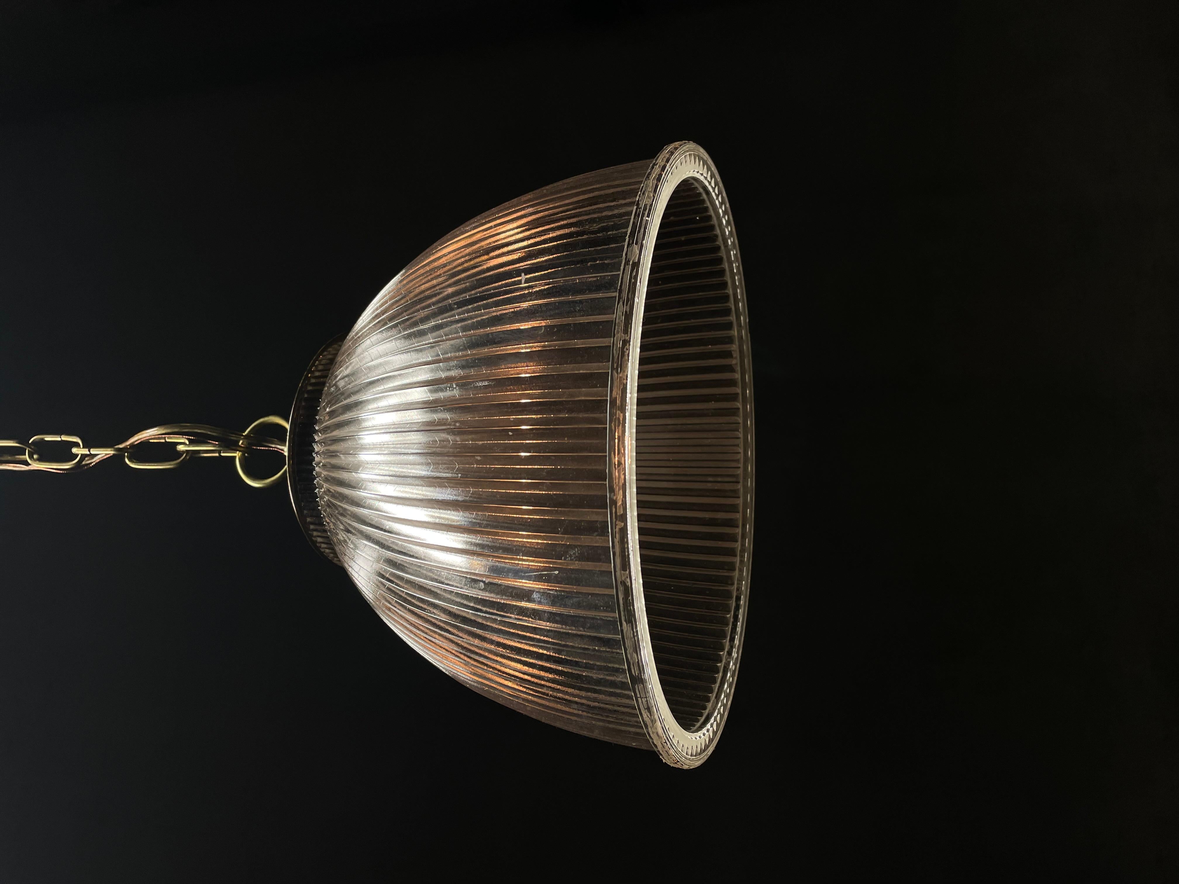 Brass 1960 brass holophane pendant lights For Sale