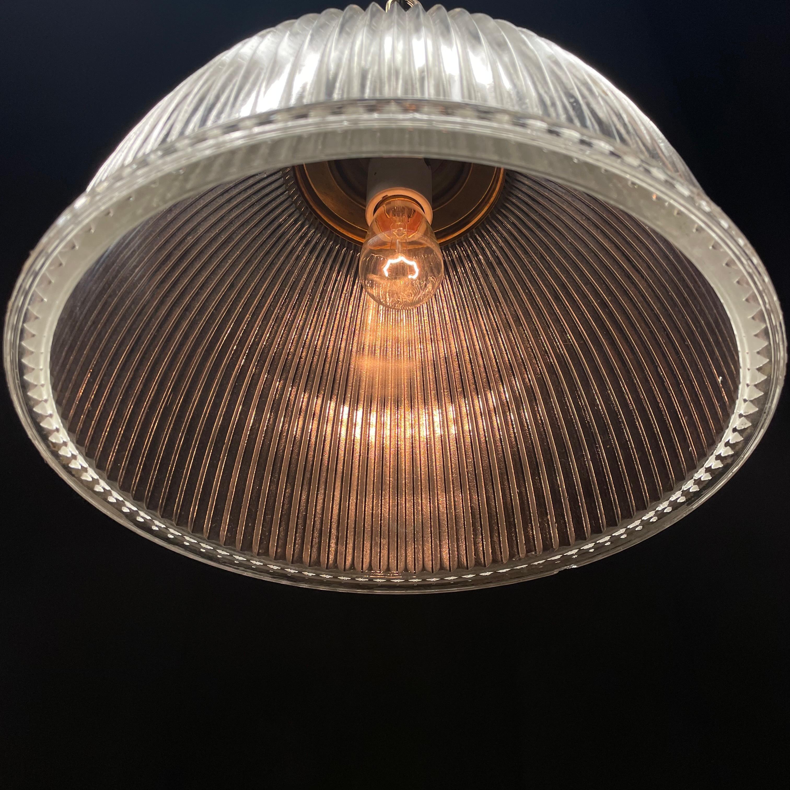 1960 brass holophane pendant lights For Sale 1