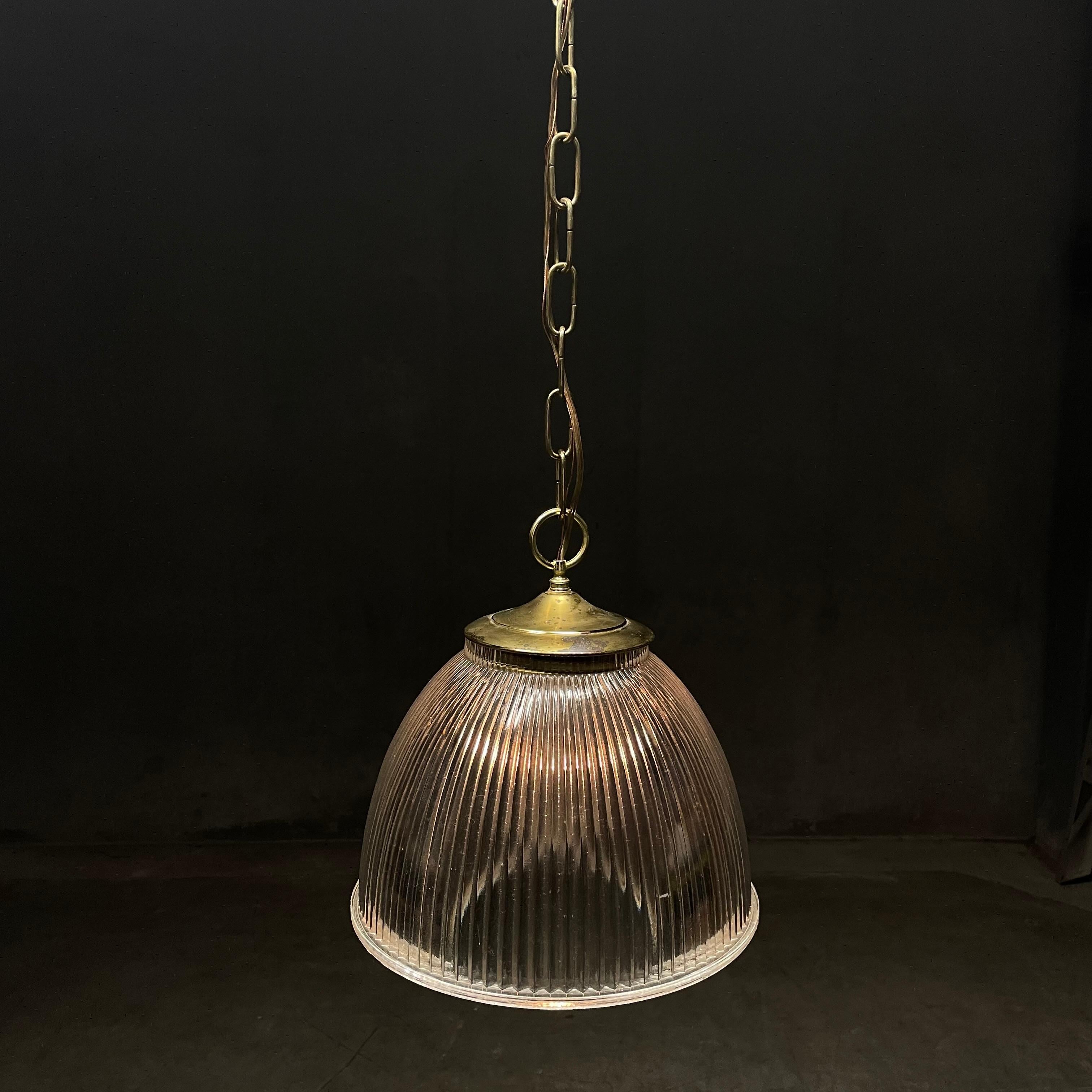 1960 brass holophane pendant lights For Sale 2