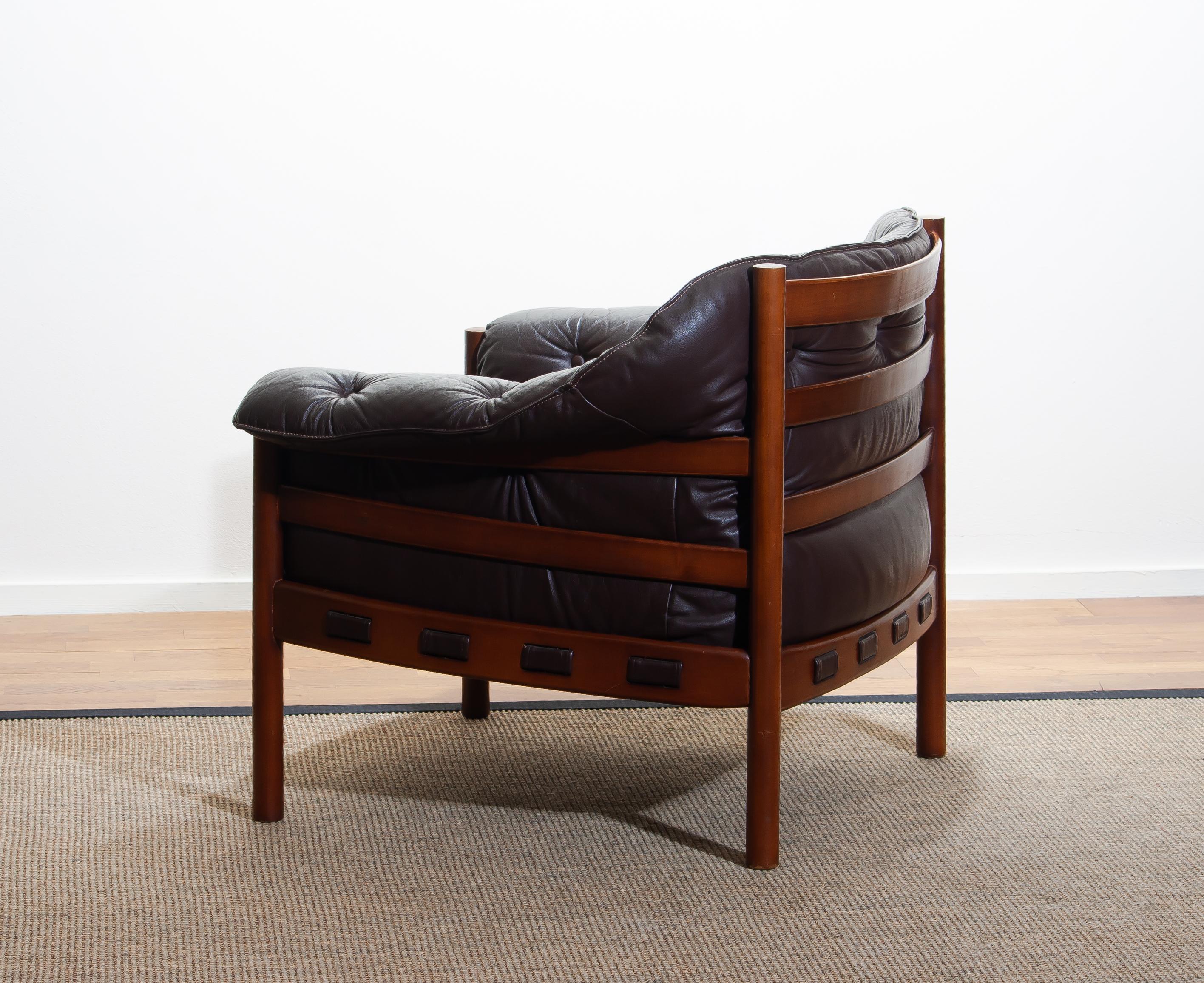 Mid-Century Modern 1960, Brown Leather and Lounge Chair by Arne Norell for Coja, Sweden