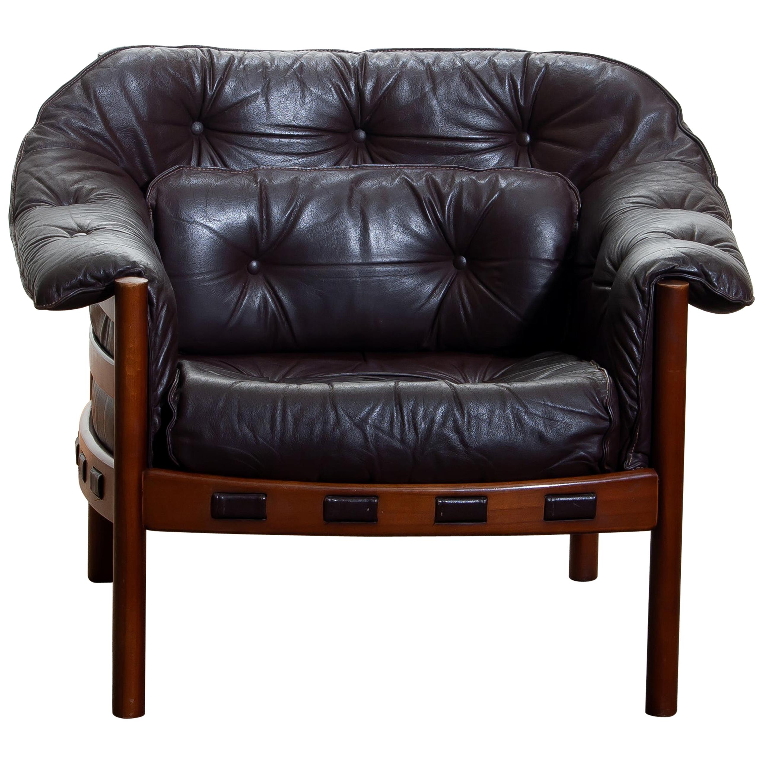 1960, Brown Leather and Lounge Chair by Arne Norell for Coja, Sweden