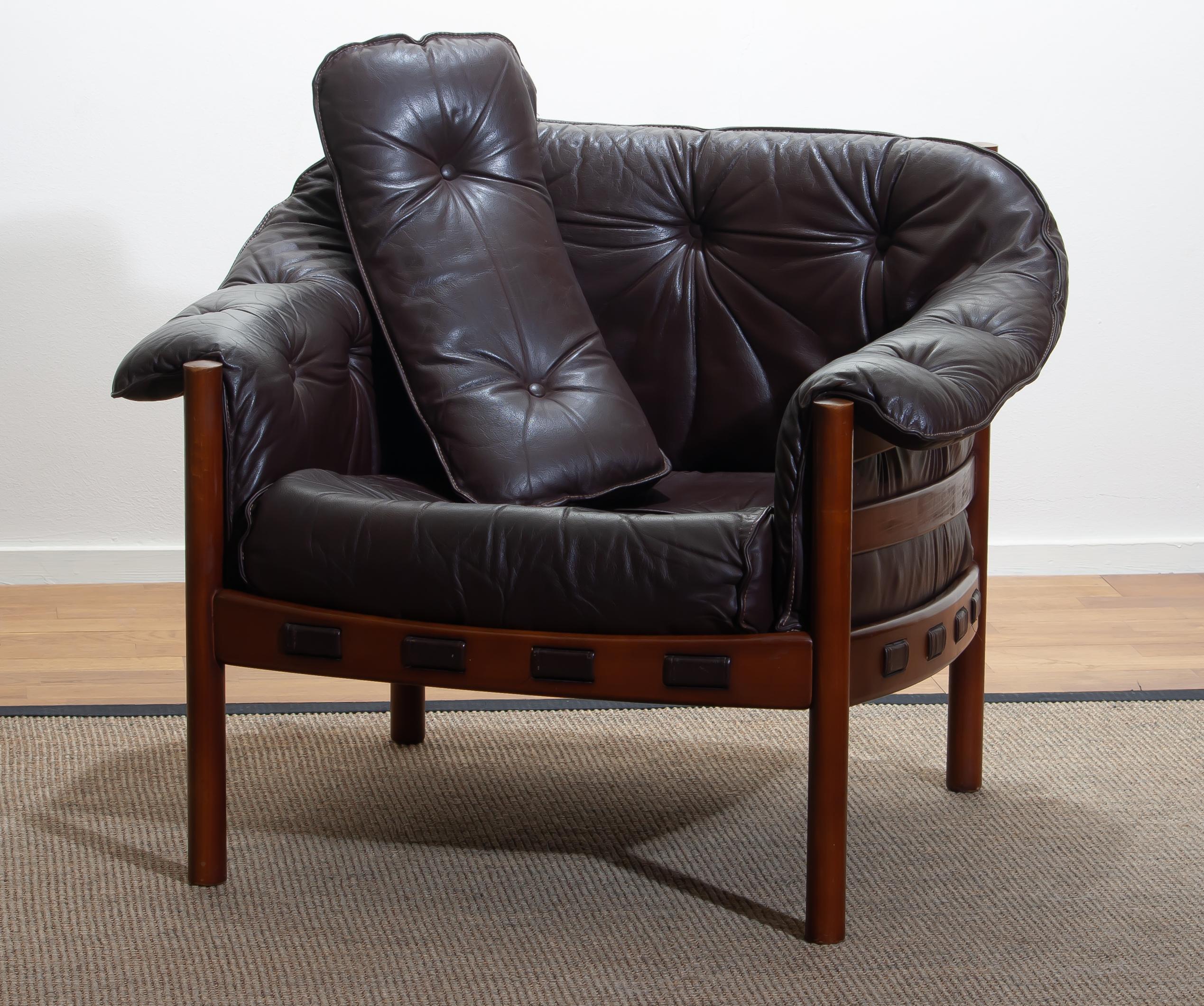 1960, Brown Leather Teak Lounge Chair by Arne Norell for Coja, Sweden 1