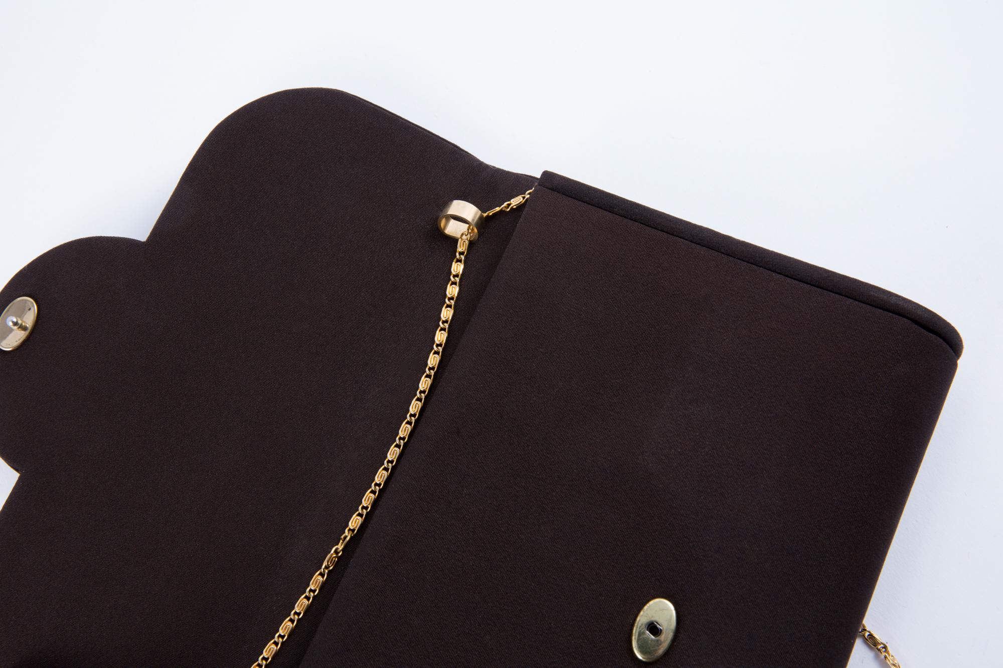 Black 1960 Brown Silk Evening Shoulder Bag 
