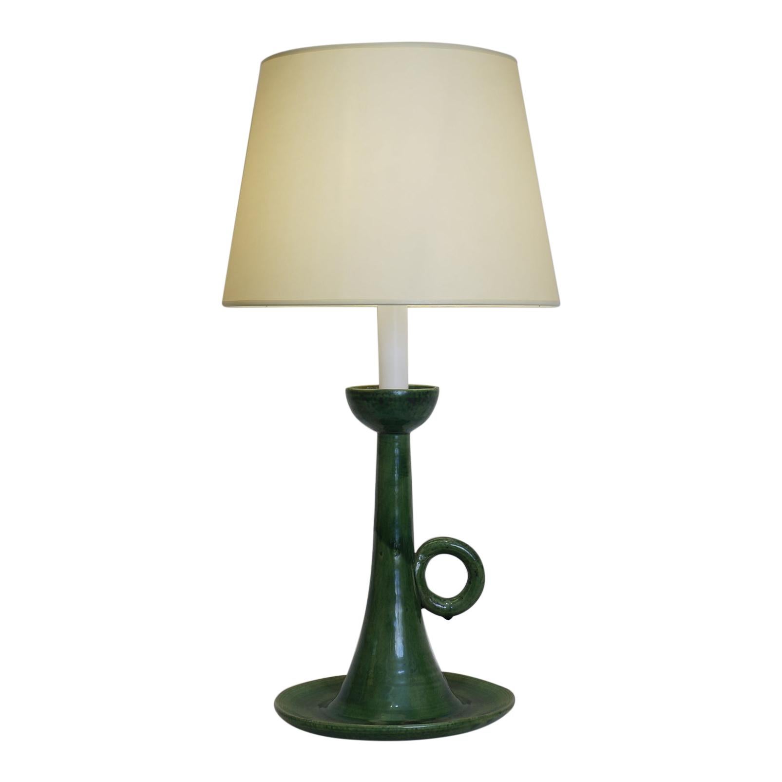 1960 Candleholder Green Ceramic Table Lamp