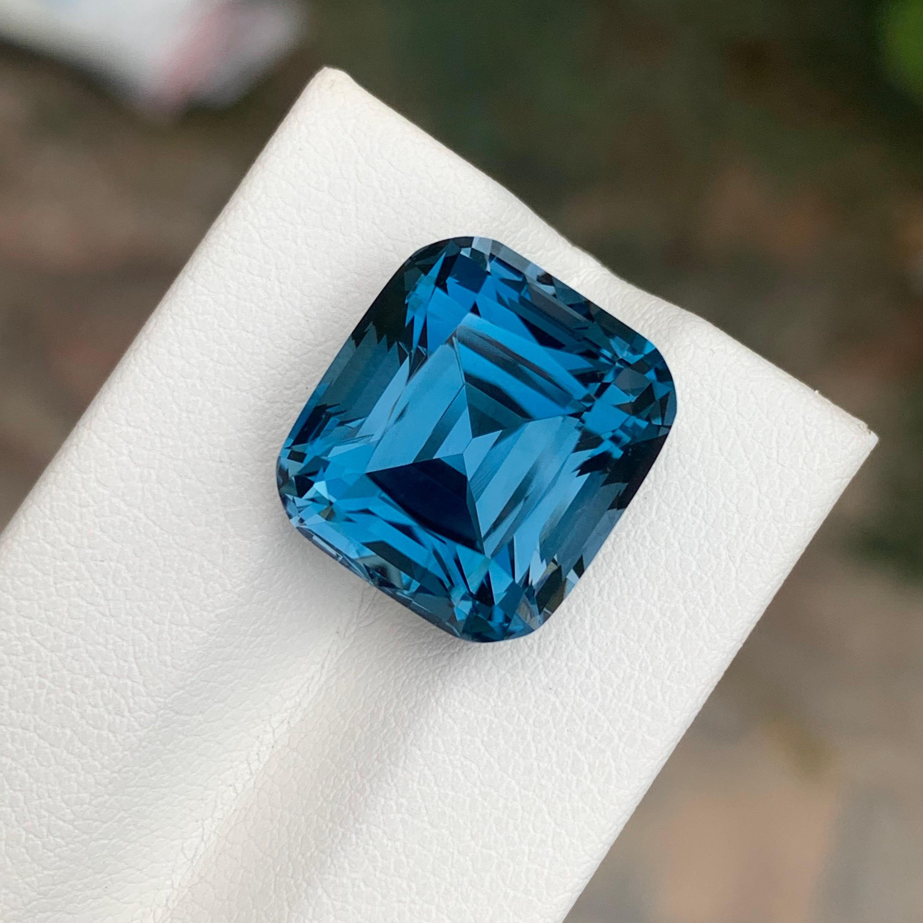 19.60 Carat Natural Loose London Blue Topaz Cushion Shape Gemstone For Sale 5