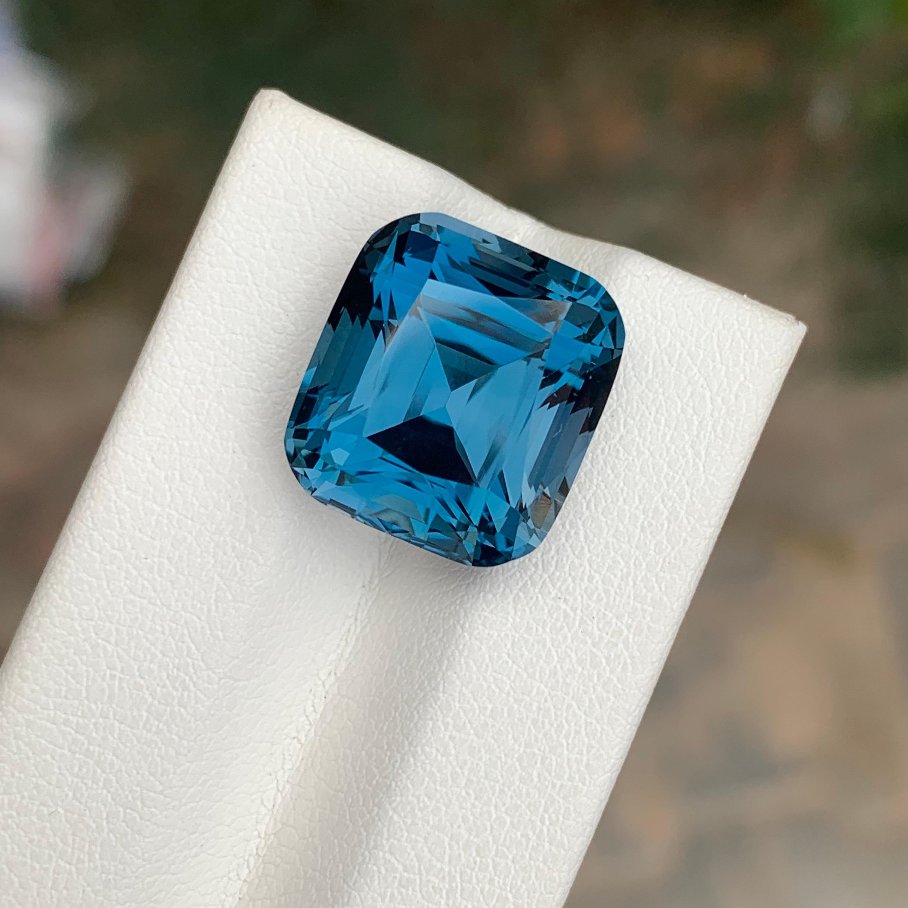 Arts and Crafts 19.60 Carat Natural Loose London Blue Topaz Cushion Shape Gemstone For Sale