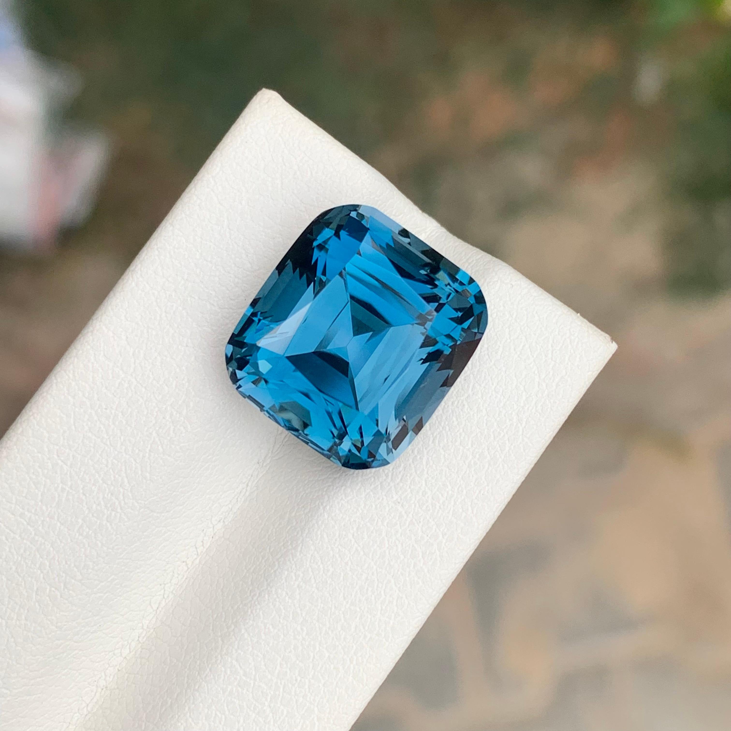 Cushion Cut 19.60 Carat Natural Loose London Blue Topaz Cushion Shape Gemstone For Sale