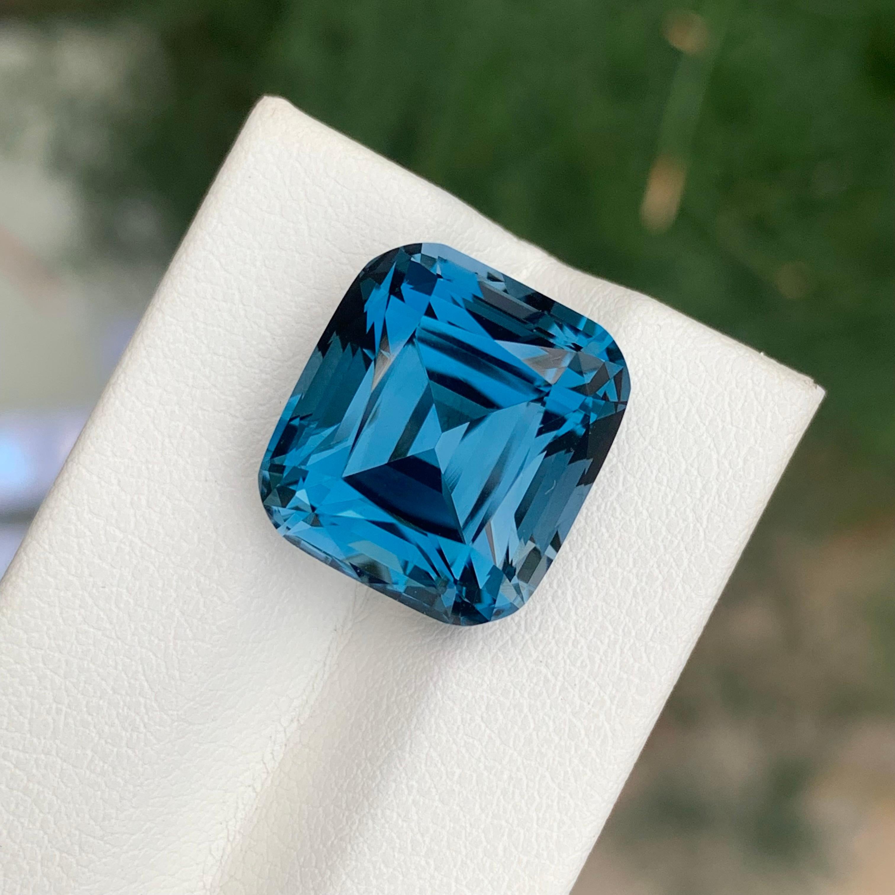 Women's or Men's 19.60 Carat Natural Loose London Blue Topaz Cushion Shape Gemstone For Sale