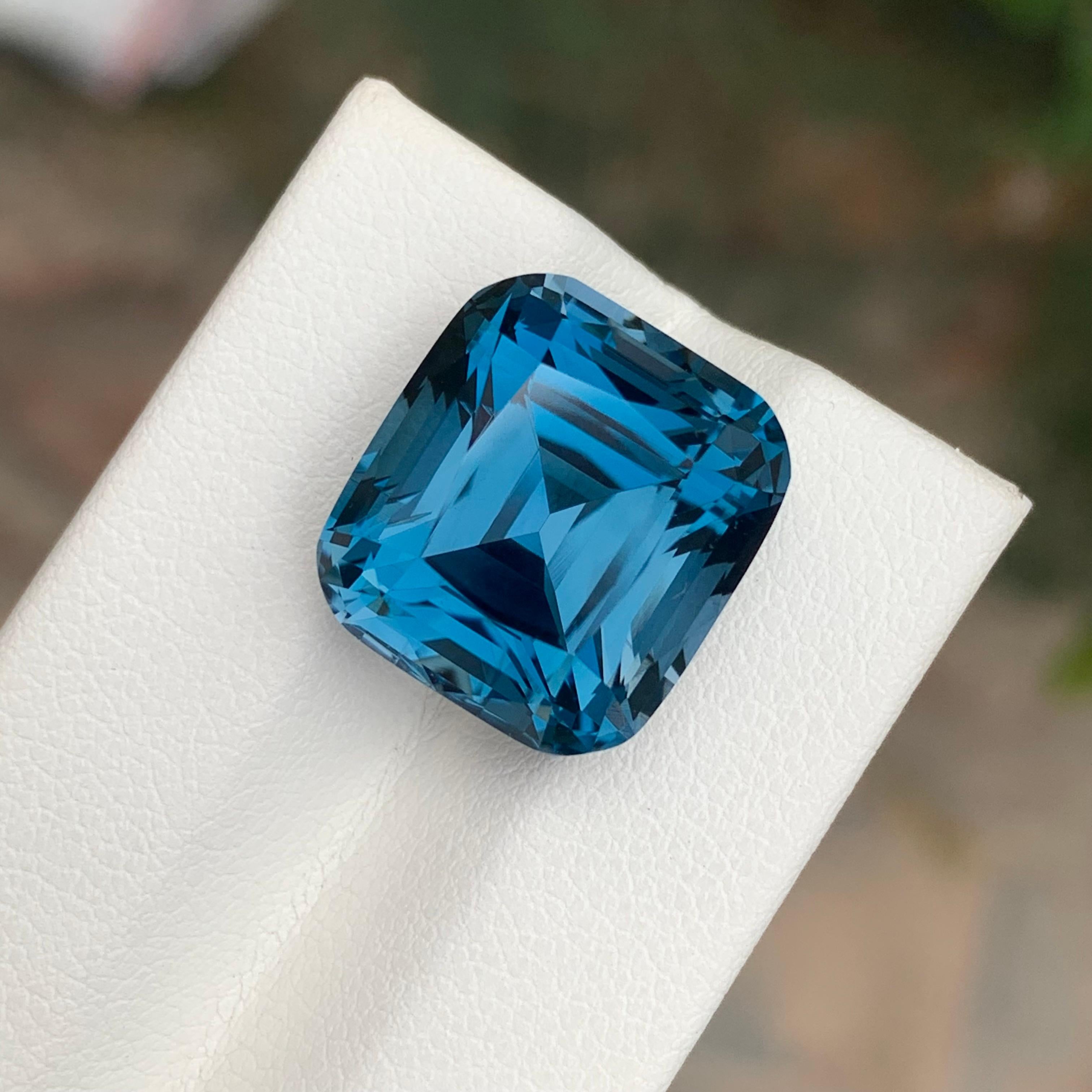 19.60 Carat Natural Loose London Blue Topaz Cushion Shape Gemstone For Sale 1