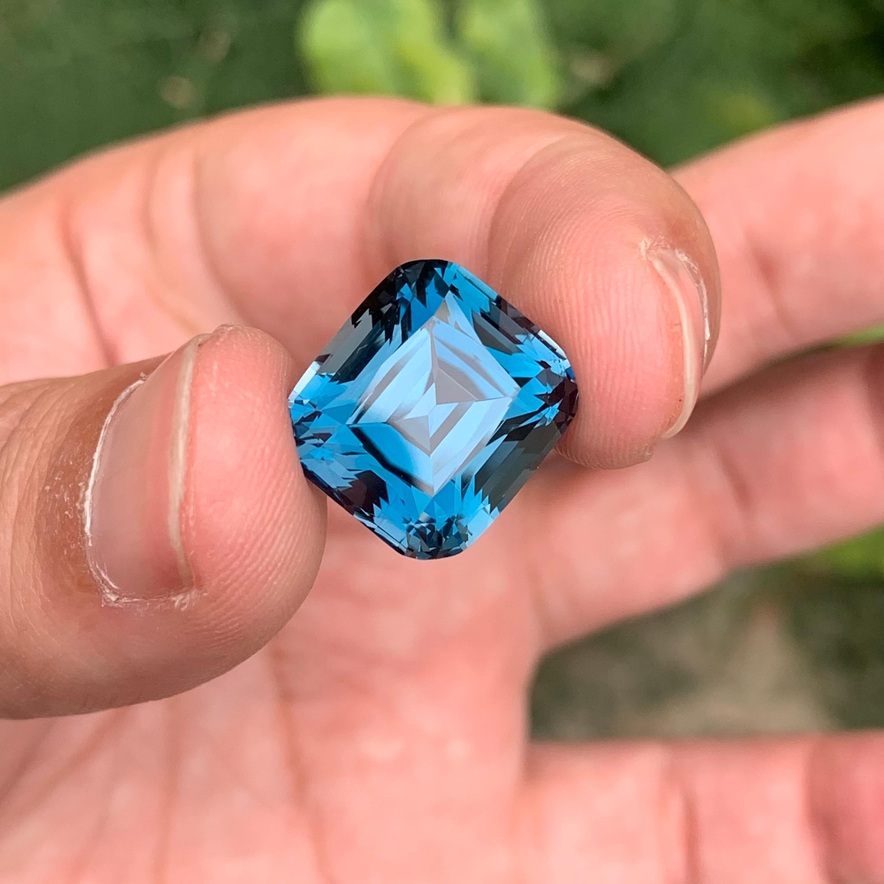 19.60 Carat Natural Loose London Blue Topaz Cushion Shape Gemstone For Sale 3
