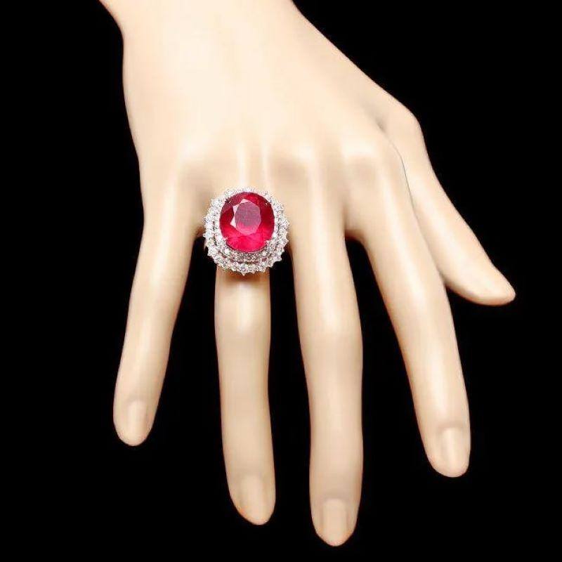 19.60 Carats Natural Red Ruby and Diamond 14K Solid White Gold Ring In New Condition For Sale In Los Angeles, CA