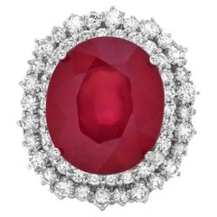 Anillo de oro blanco macizo de 14 quilates con rubí rojo natural y diamantes de 19,60 quilates