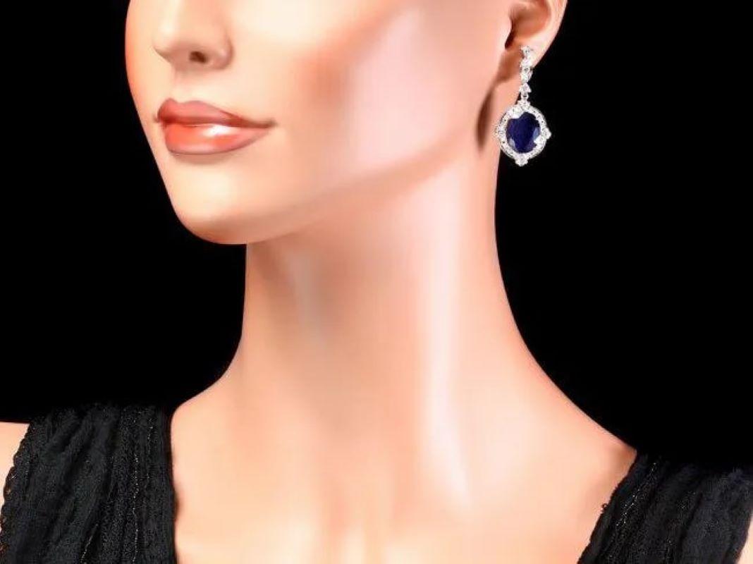 19.60 Carats Natural Sapphire and Diamond 18K Solid White Gold Earrings In New Condition For Sale In Los Angeles, CA