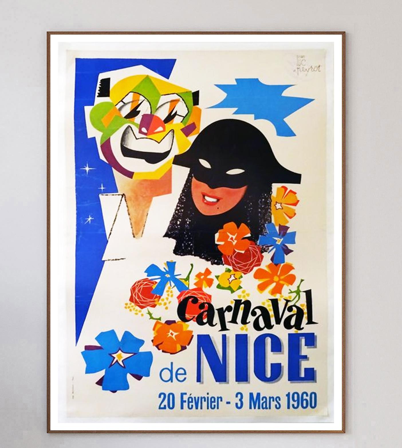 Created to promote the Carnaval de Nice in 1960 which ran from February to March of that year. The Nice Carnival is held every year and is one of the worlds premier Carnival events alongside the likes of the Rio Carnival and and Mardi Gras.

Printed