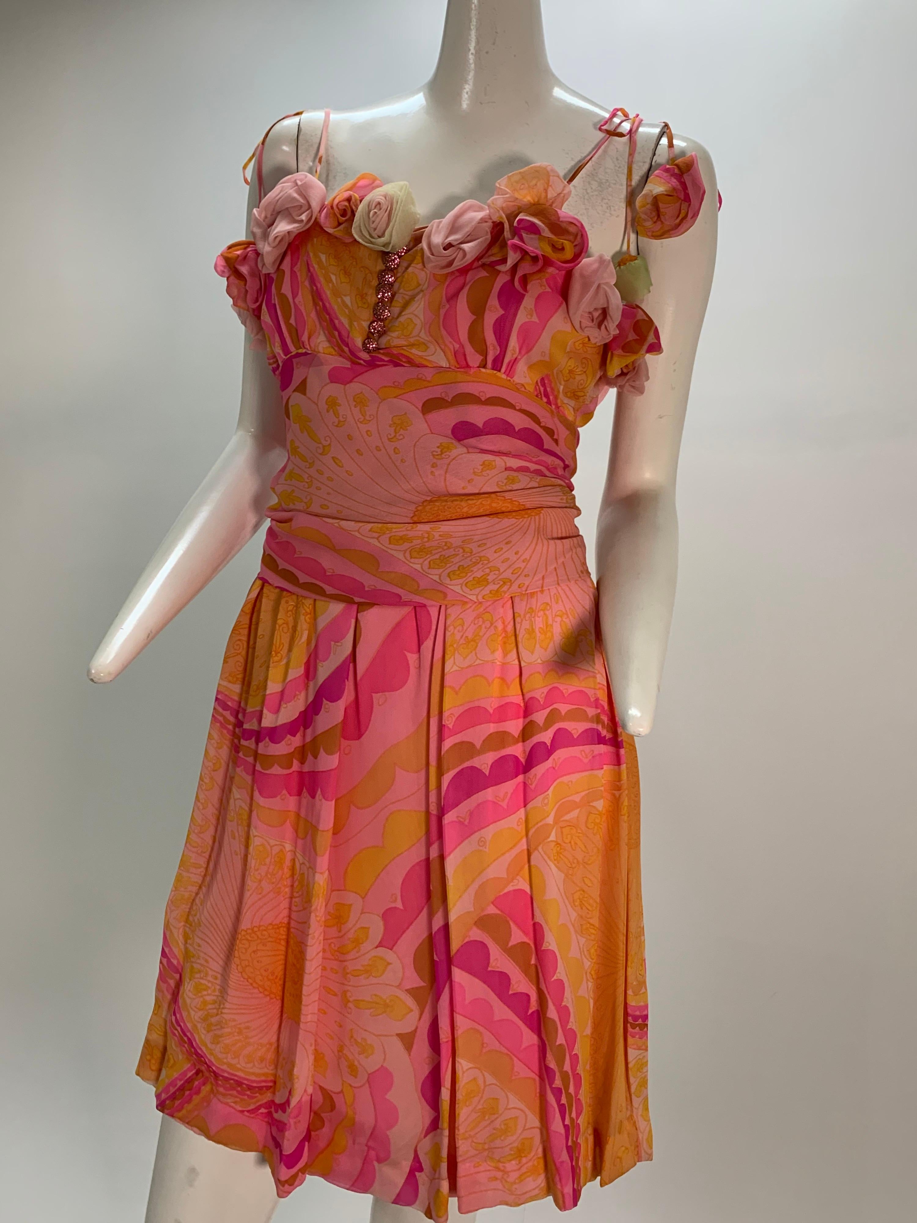 1960 Ceil Chapman Silk Chiffon Print Cocktail Dress W//Handmade Roses  4