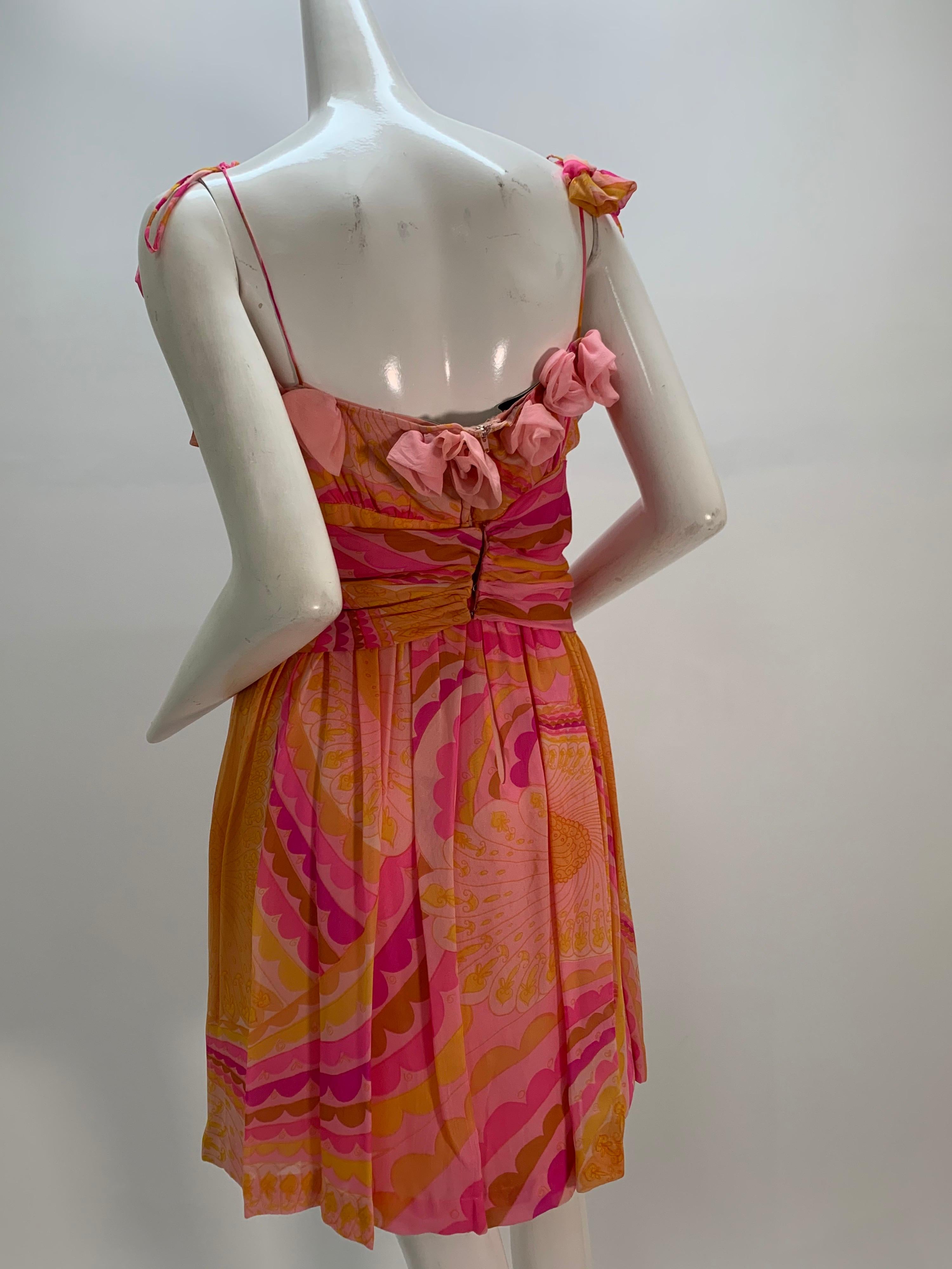 1960 Ceil Chapman Silk Chiffon Print Cocktail Dress W//Handmade Roses  5