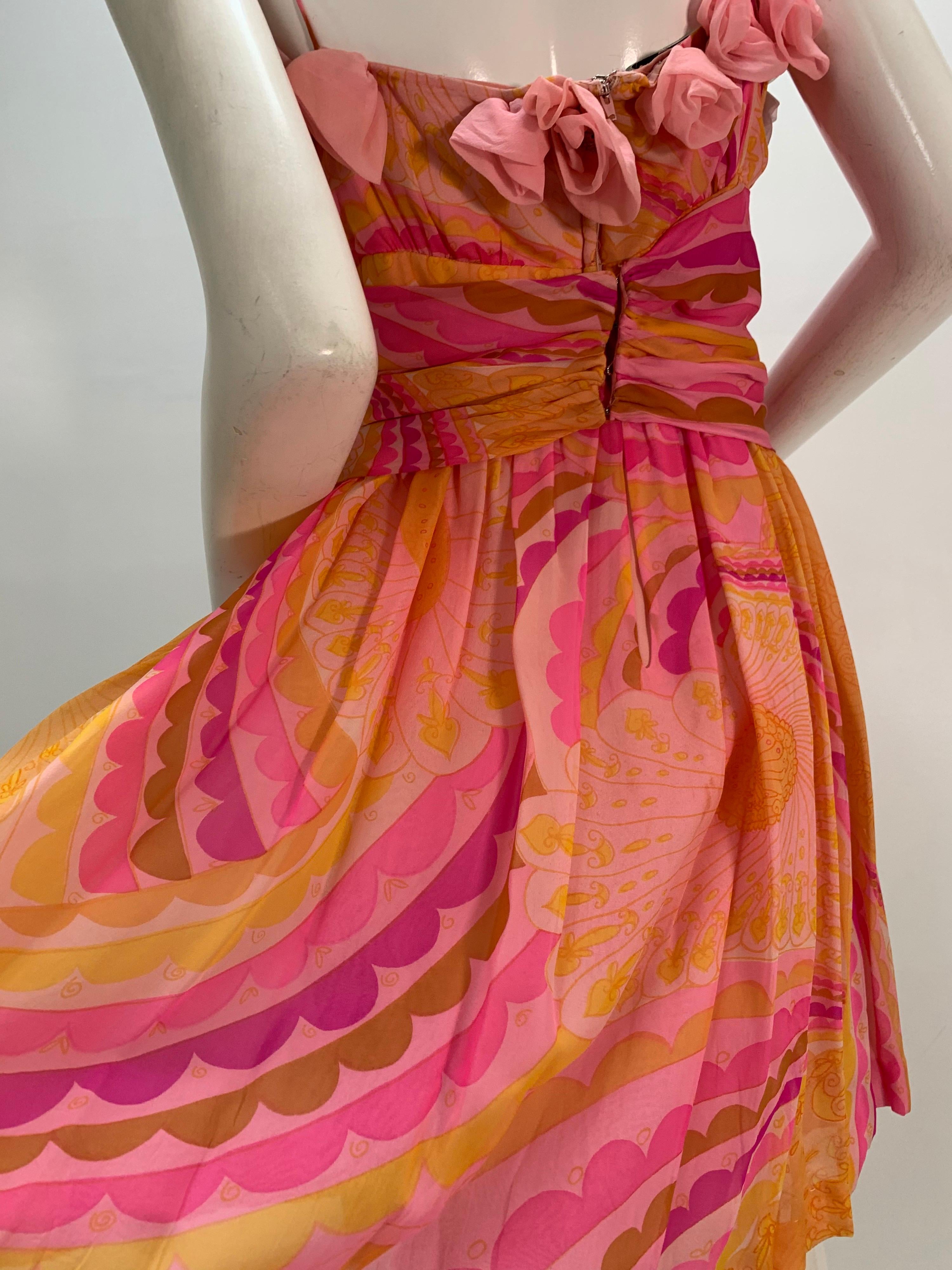 1960 Ceil Chapman Silk Chiffon Print Cocktail Dress W//Handmade Roses  7
