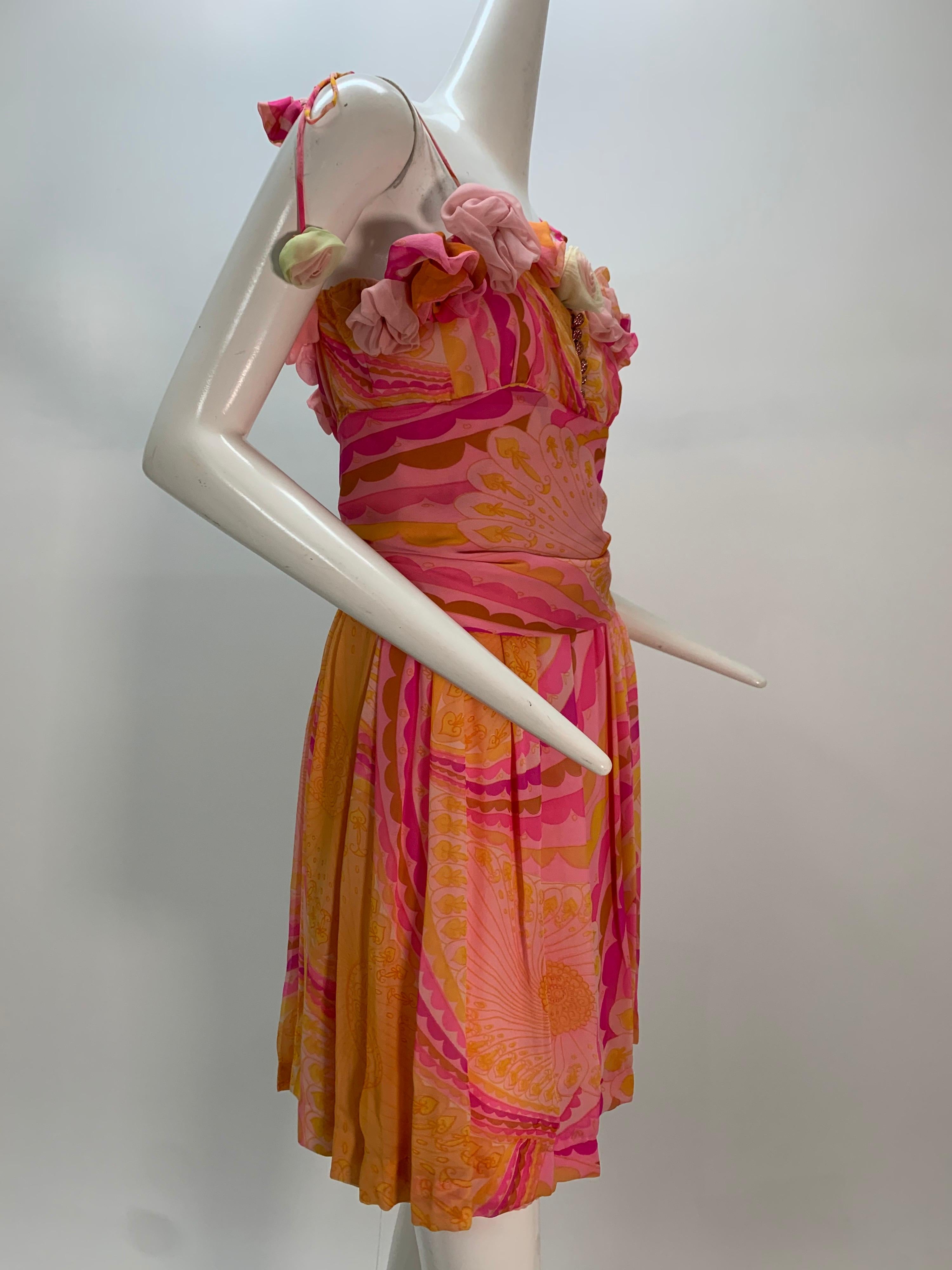 1960 Ceil Chapman Silk Chiffon Print Cocktail Dress W//Handmade Roses  8