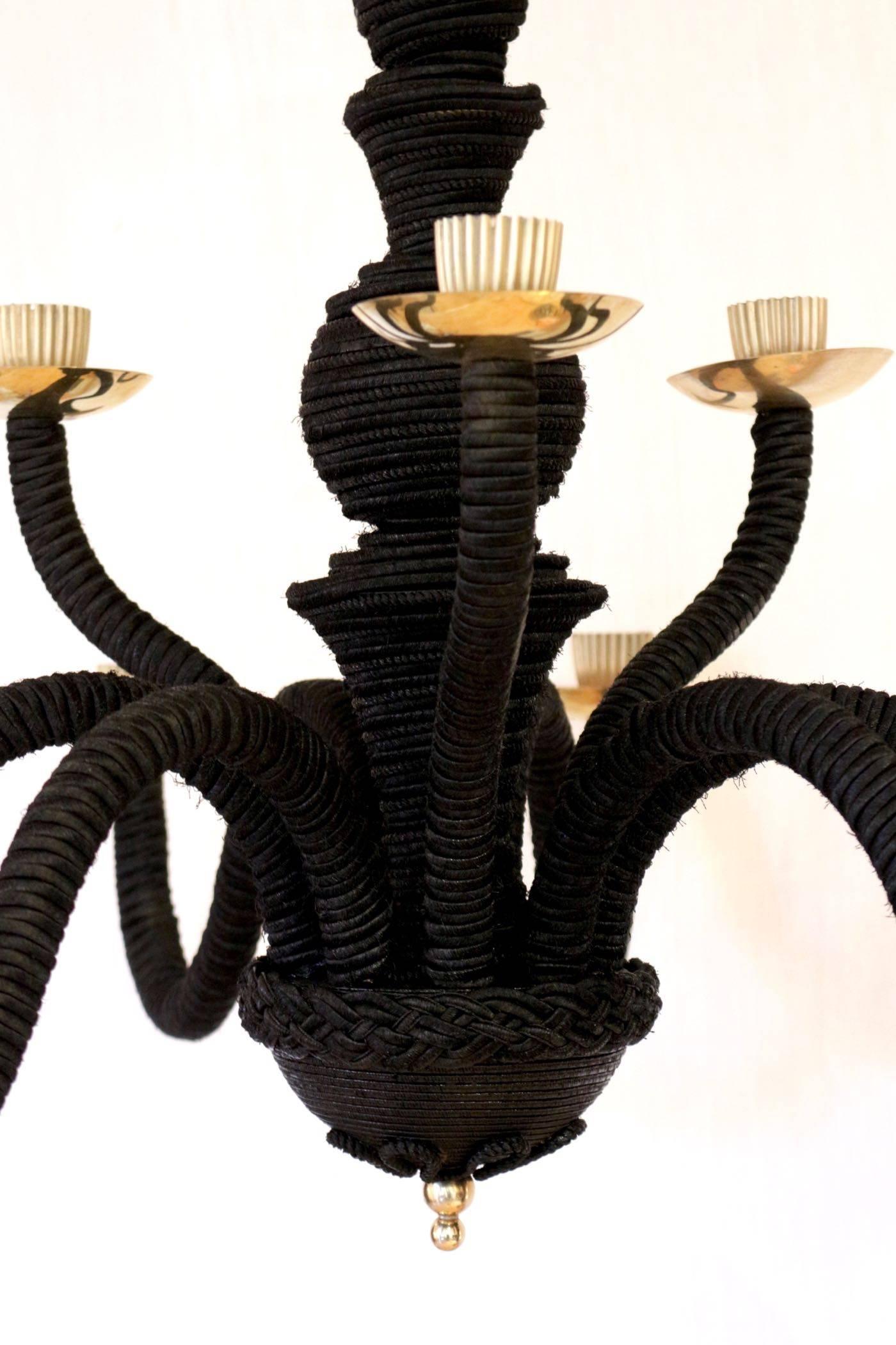 1960 Chandelier in Black Trimmings and Gilded Brass Maison Honoré In Good Condition In Saint-Ouen, FR