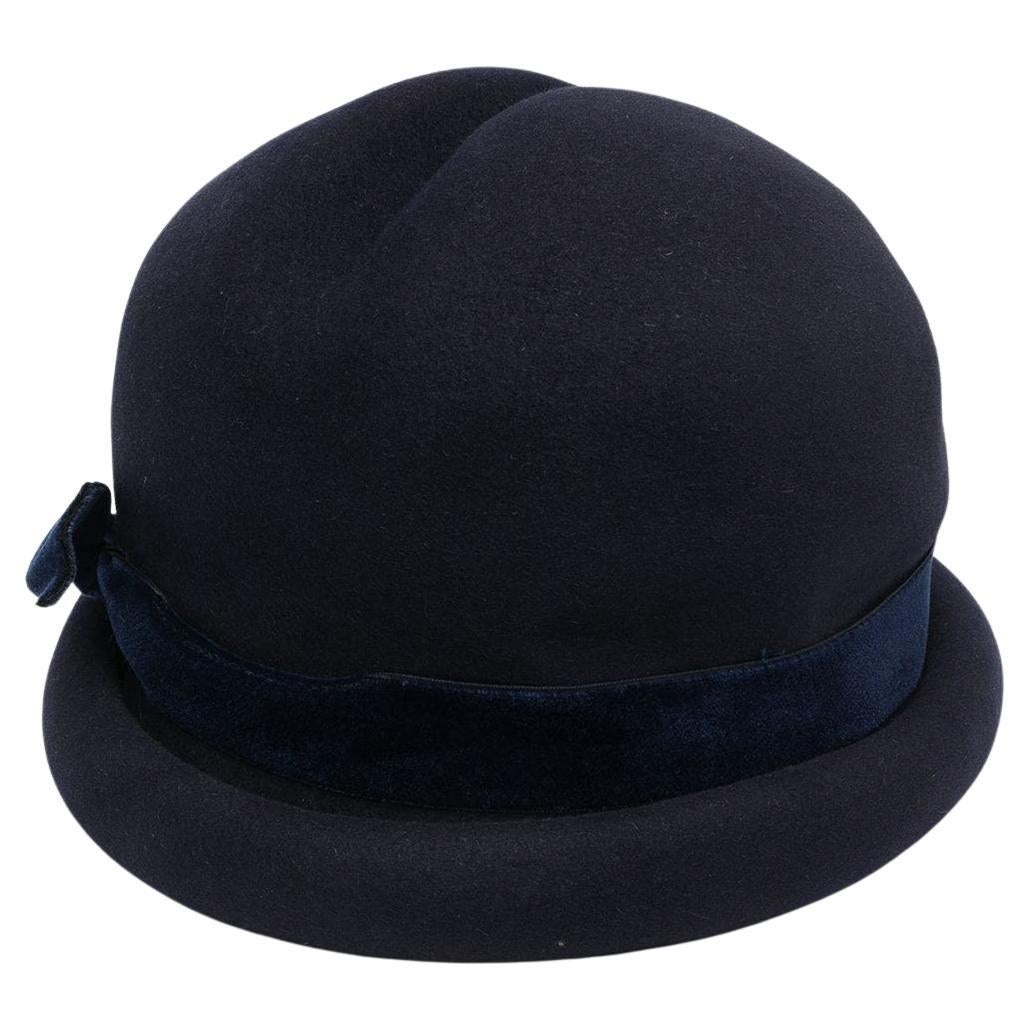 1960 Chanel Haute Couture Navy Wool Hat