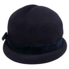 1960 Chanel Haute Couture Navy Wool Hat