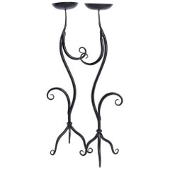 1960 Charming Pair of Wrought Iron Candlesticks, Ateliers Vallauris